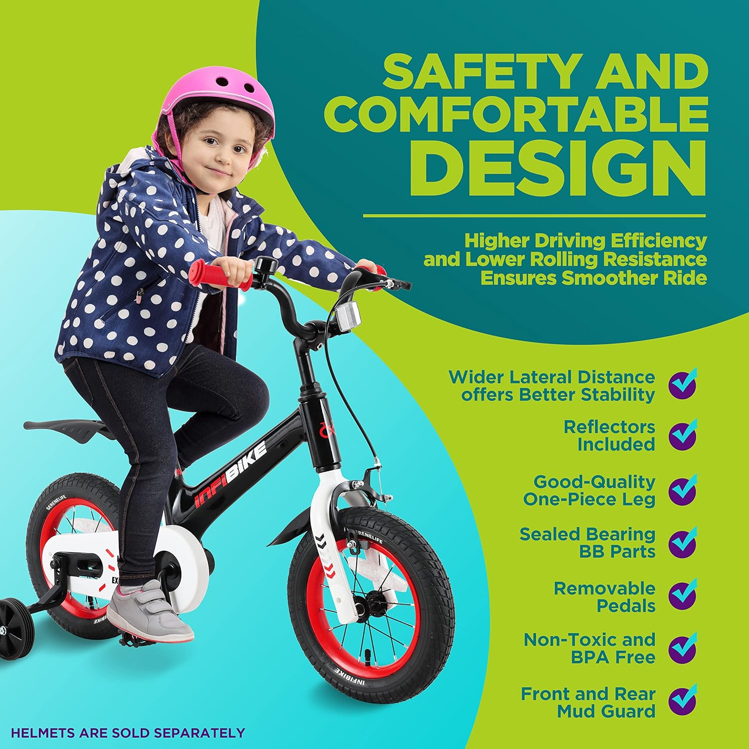 SereneLife Kids Bike with Training Wheels - 12" Toddler Bicycle featuring Adjustable Seat Height, Alloy Steel Frame, Dual Brake System, Full Chain Guard, Reflector, Bell, and Kickstand, suitable for ages 3-4 years old