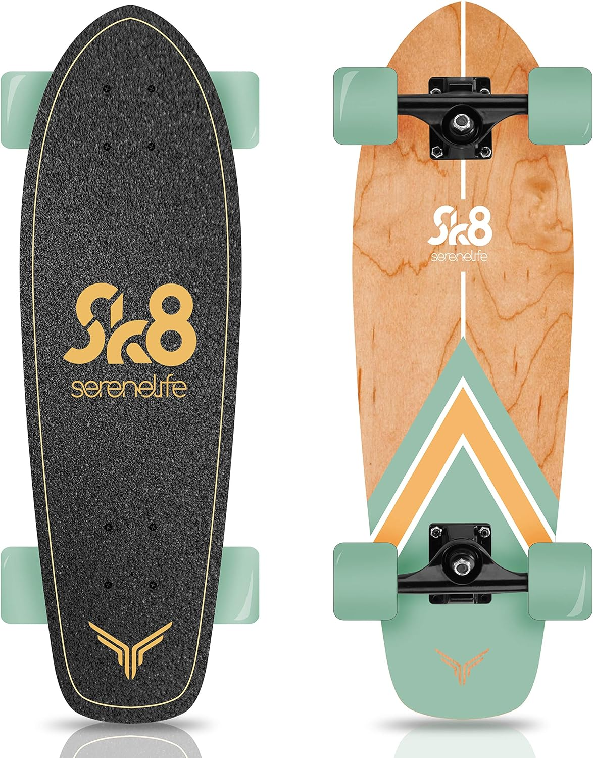 Complete Mini Cruiser Skateboard with 6-ply Canadian Bamboo Maple Deck and Double Kick Design 5" Aluminum Trucks for Kids Teens and Adults SereneLife SL5SBGR Aqua