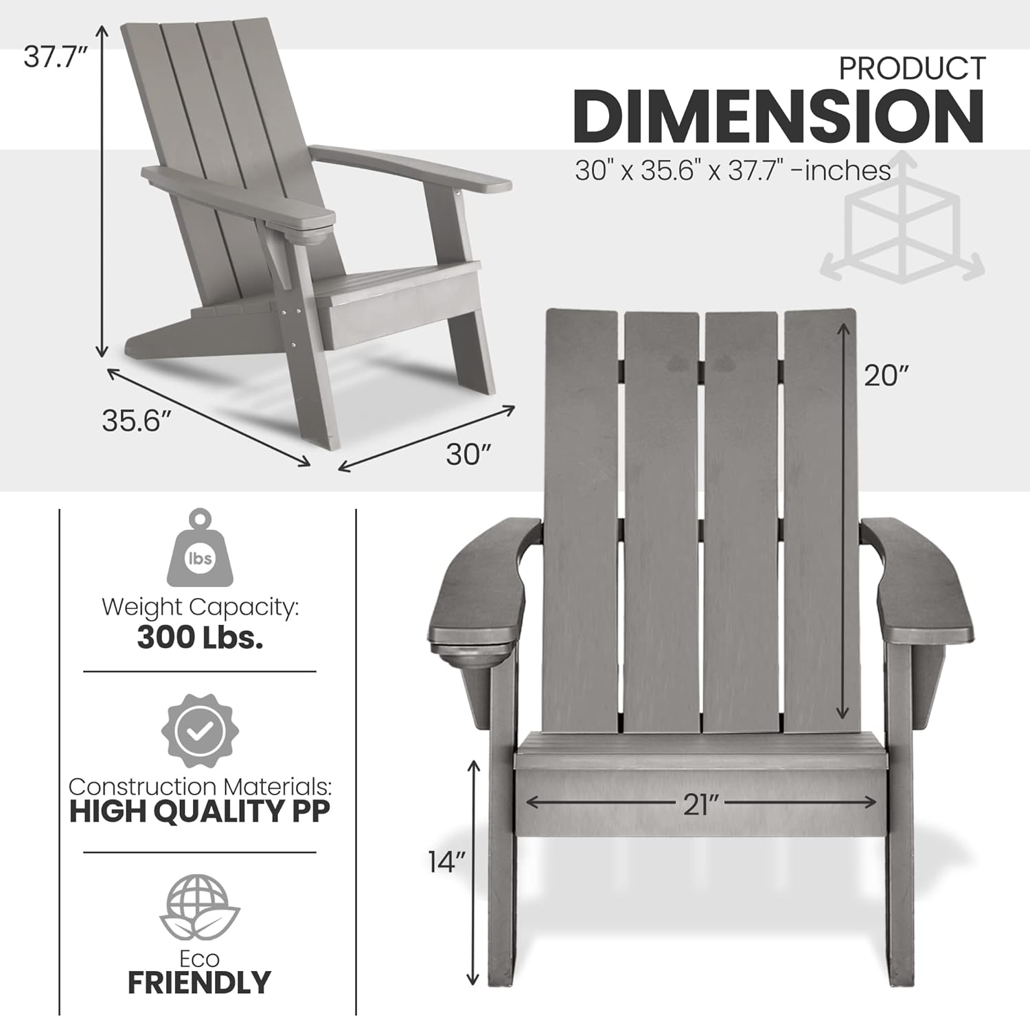 SereneLife Wooden Adirondack Chair, Outdoor Patio Lounge Chair for Fire Pit, Yard, Garden, Beach, and Backyard – Weather Resistant with a 300 lb. Weight Capacity