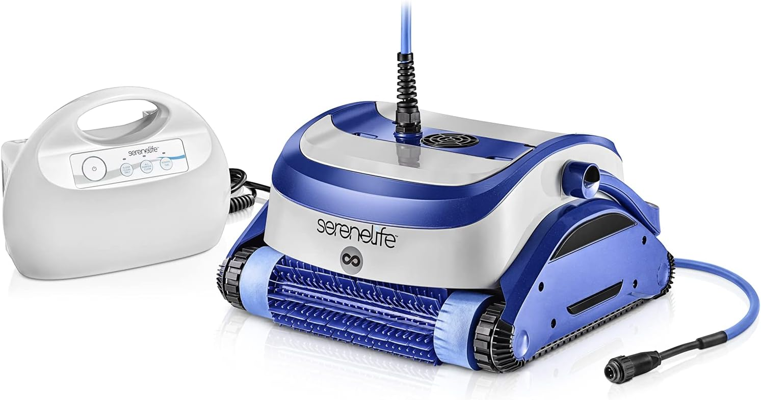 SereneLife Automatic Pool Vacuum for Inground Pools – Robotic Cleaner with 4500 GPH Suction from Dual Motors and Brushes, 2 Filters, and a Tangle-Free Cable that Cleans 50 Ft Pools with 3 Timed Cycles.