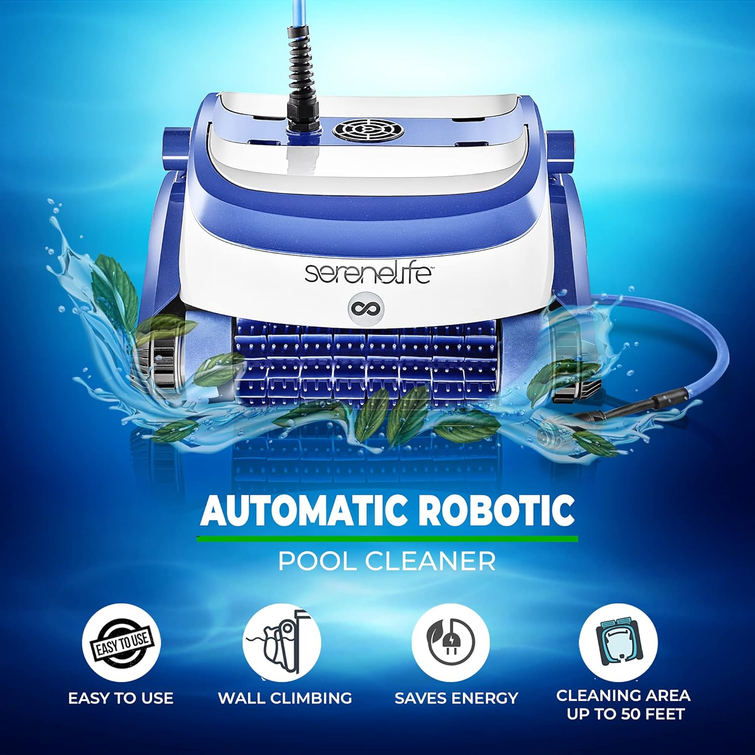 SereneLife Automatic Pool Vacuum for Inground Pools – Robotic Cleaner with 4500 GPH Suction from Dual Motors and Brushes, 2 Filters, and a Tangle-Free Cable that Cleans 50 Ft Pools with 3 Timed Cycles.