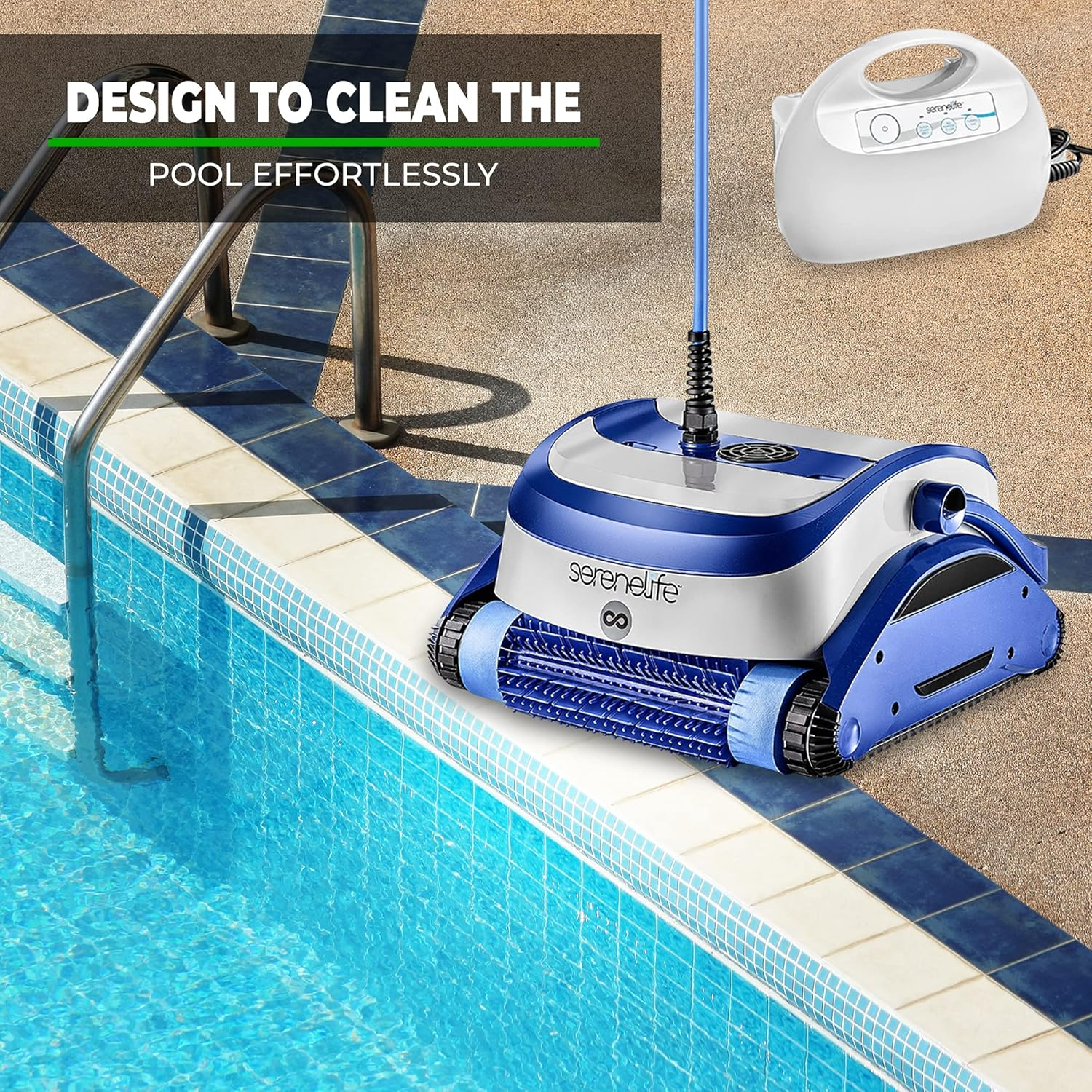 SereneLife Automatic Pool Vacuum for Inground Pools – Robotic Cleaner with 4500 GPH Suction from Dual Motors and Brushes, 2 Filters, and a Tangle-Free Cable that Cleans 50 Ft Pools with 3 Timed Cycles.