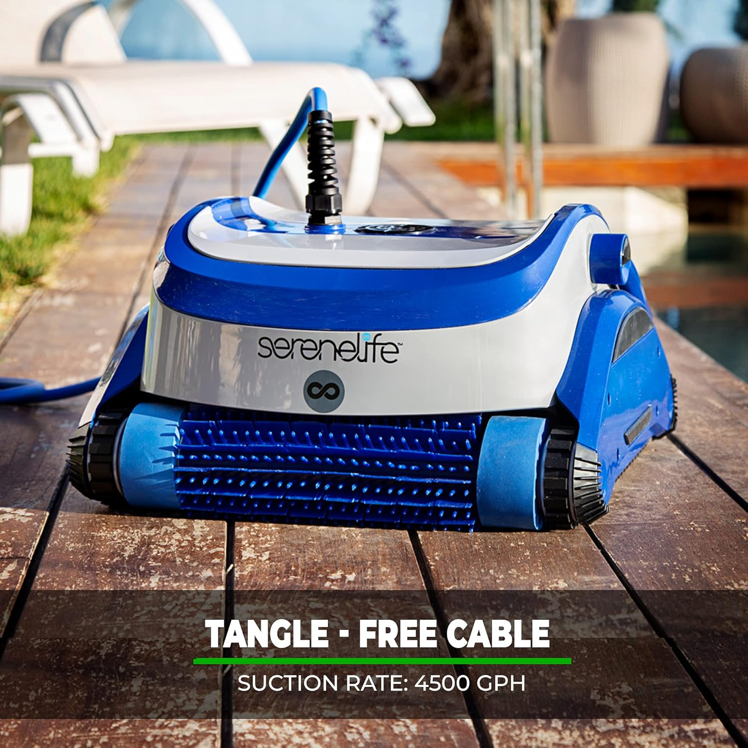 SereneLife Automatic Pool Vacuum for Inground Pools – Robotic Cleaner with 4500 GPH Suction from Dual Motors and Brushes, 2 Filters, and a Tangle-Free Cable that Cleans 50 Ft Pools with 3 Timed Cycles.