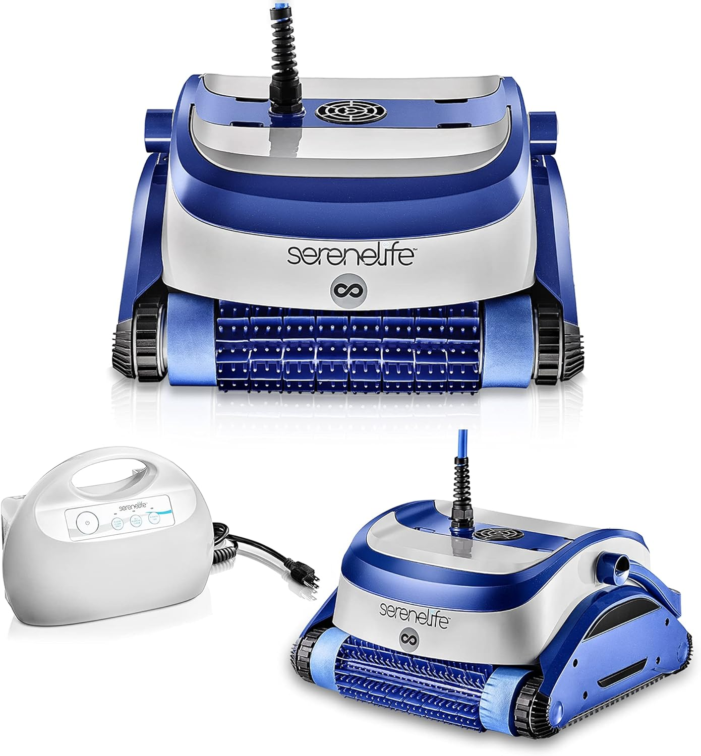 SereneLife Automatic Pool Vacuum for Inground Pools – Robotic Cleaner with 4500 GPH Suction from Dual Motors and Brushes, 2 Filters, and a Tangle-Free Cable that Cleans 50 Ft Pools with 3 Timed Cycles.