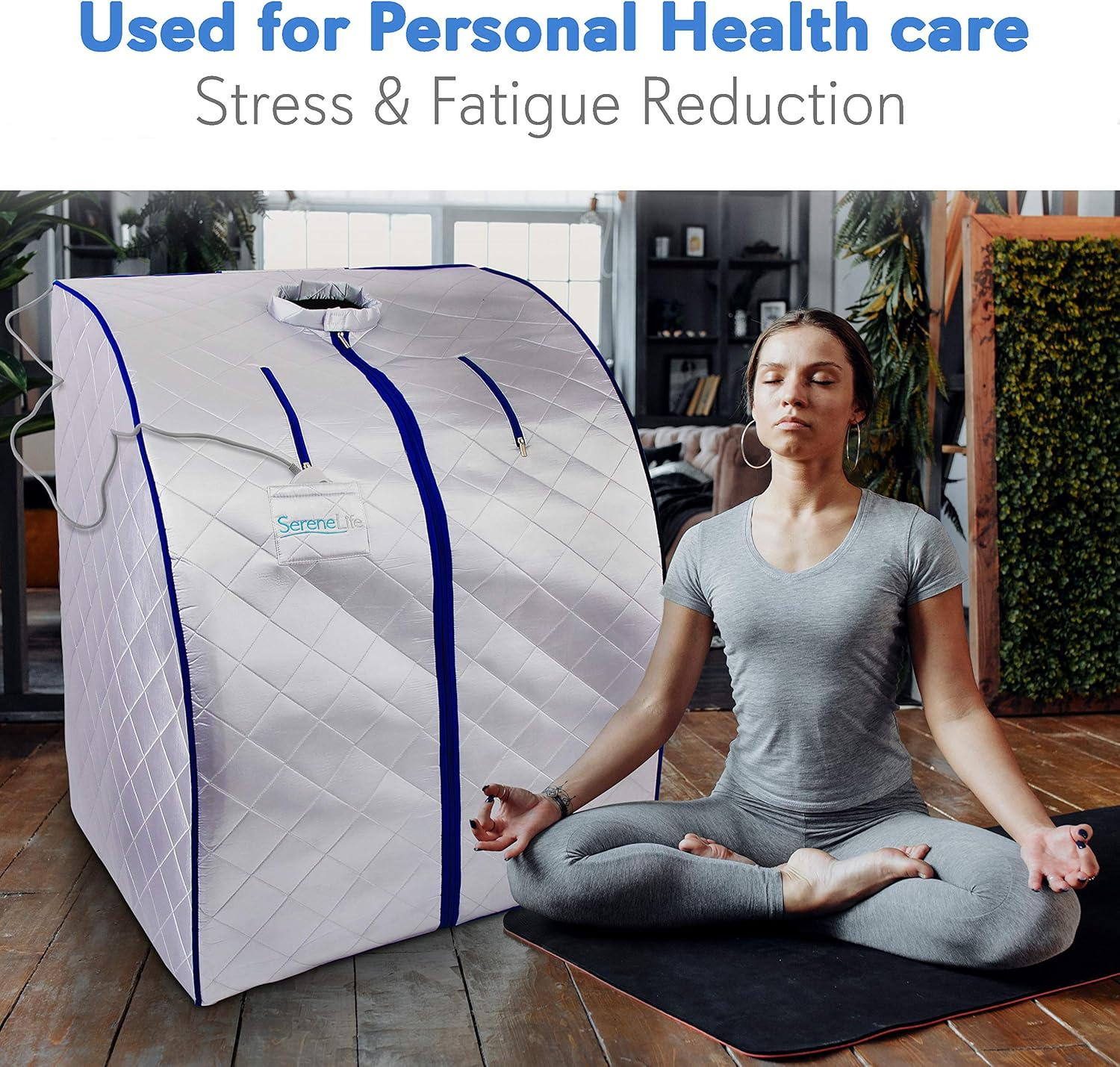 SereneLife Portable Sauna, Infrared Design, Oversized Portable Home Spa for One Person, Home Sauna Tent, Detox Spa Steam Therapy with Heated Foot Pad and Portable Chair