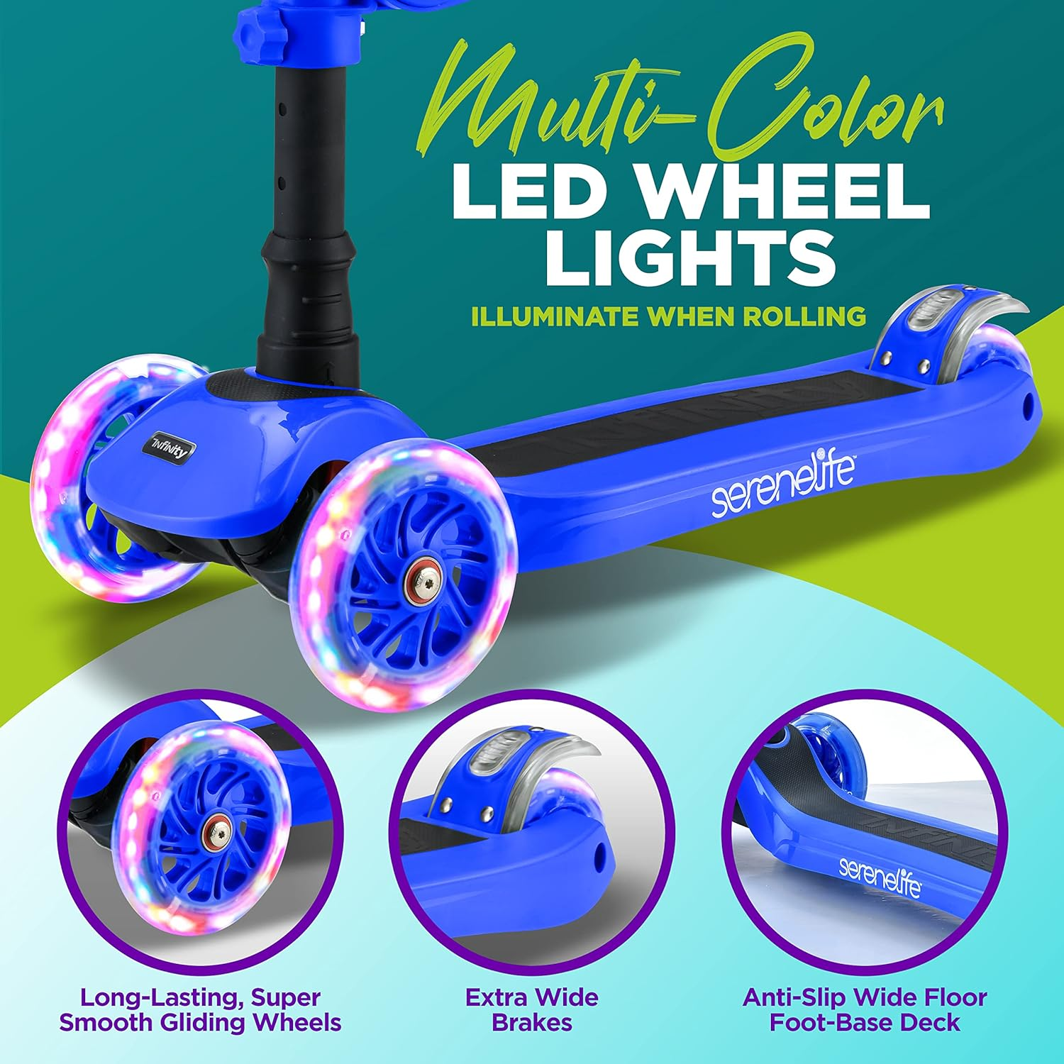 3-Wheeled Scooter for Kids - 2-in-1 Sit/Stand Toy Kick Scooter for Toddlers with Flip-Out Seat, Adjustable Height, Wide Deck, and Flashing Wheel Lights