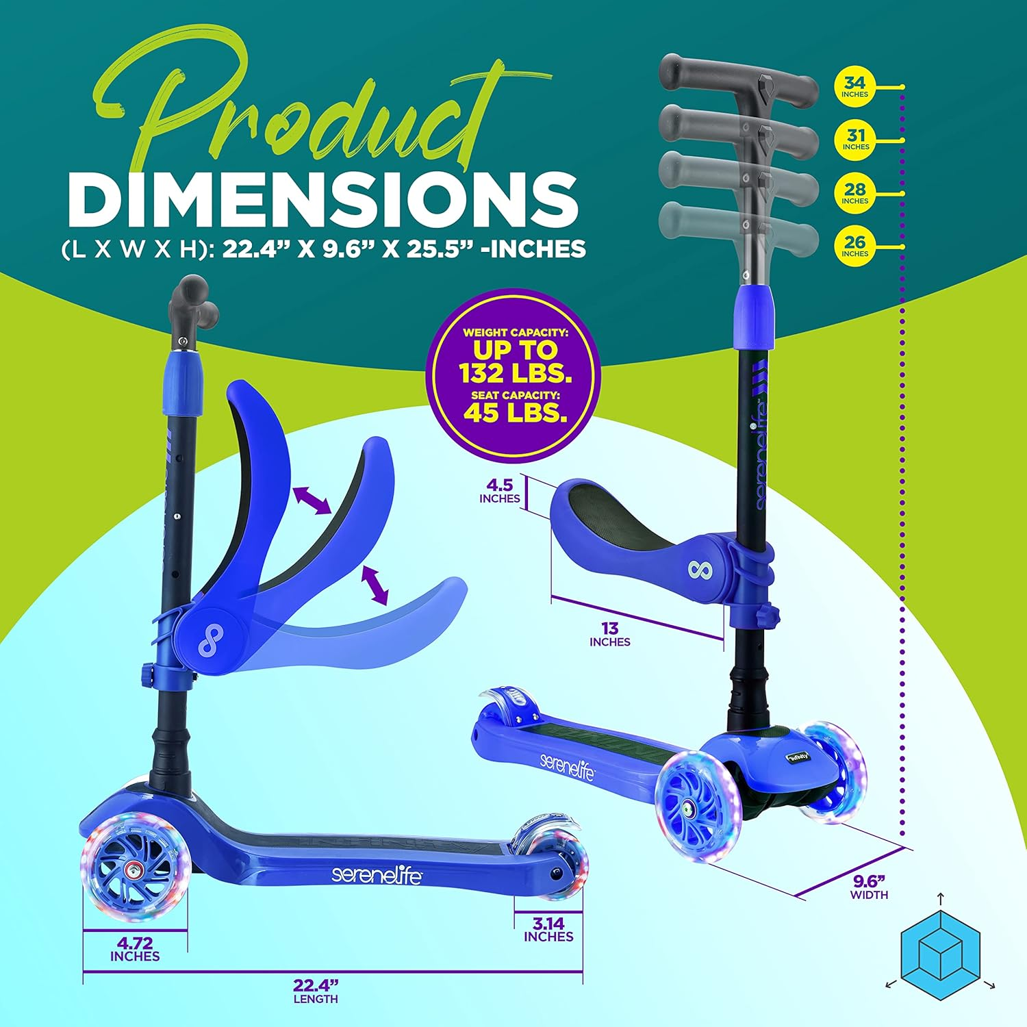 3-Wheeled Scooter for Kids - 2-in-1 Sit/Stand Toy Kick Scooter for Toddlers with Flip-Out Seat, Adjustable Height, Wide Deck, and Flashing Wheel Lights