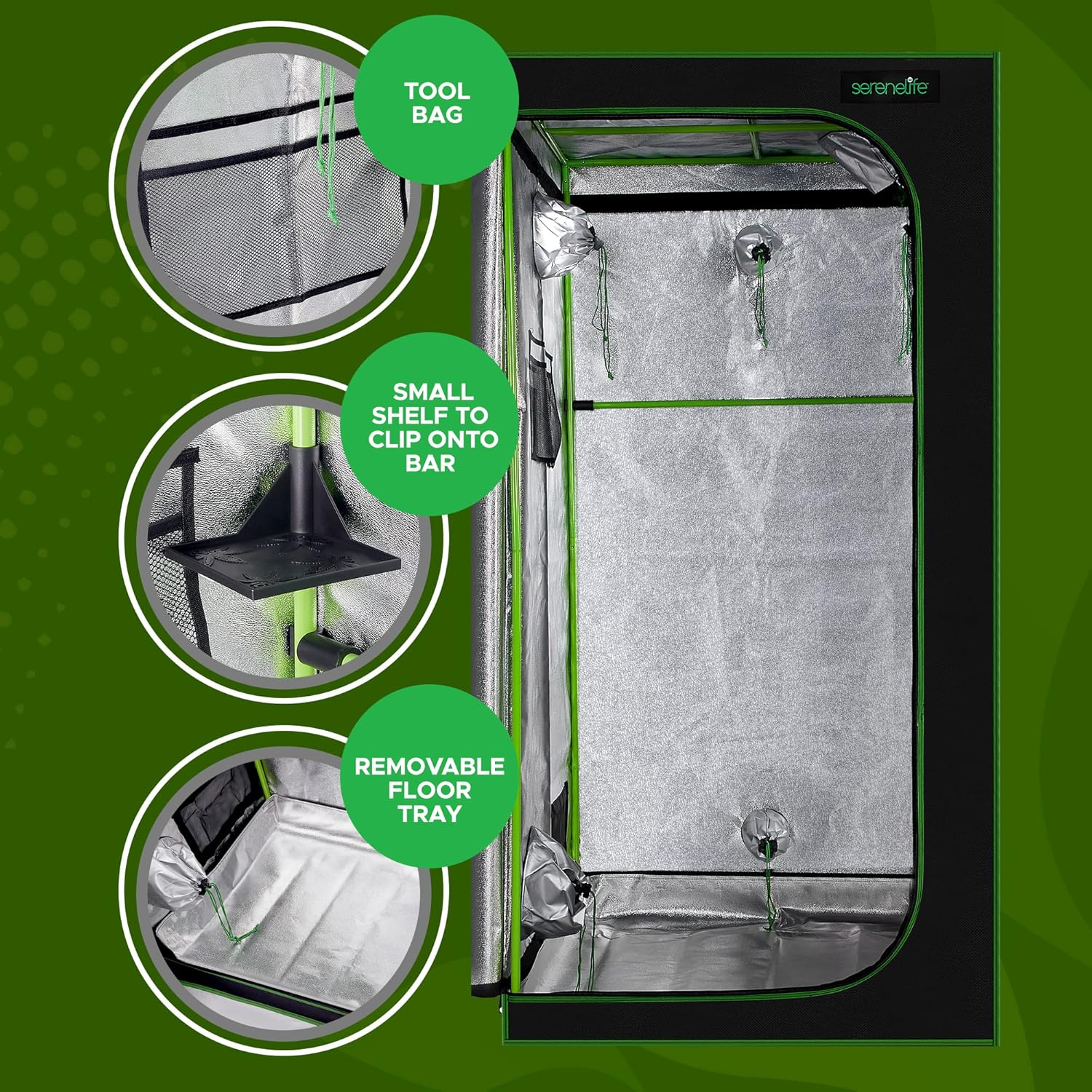 Medium Hydroponic Grow Tent Garden - 36" x 36" x 72" Indoor Plant Growing System with Durable Reflective 600D Mylar and Observation Window - Includes Removable Floor Tray and Pole Shelf