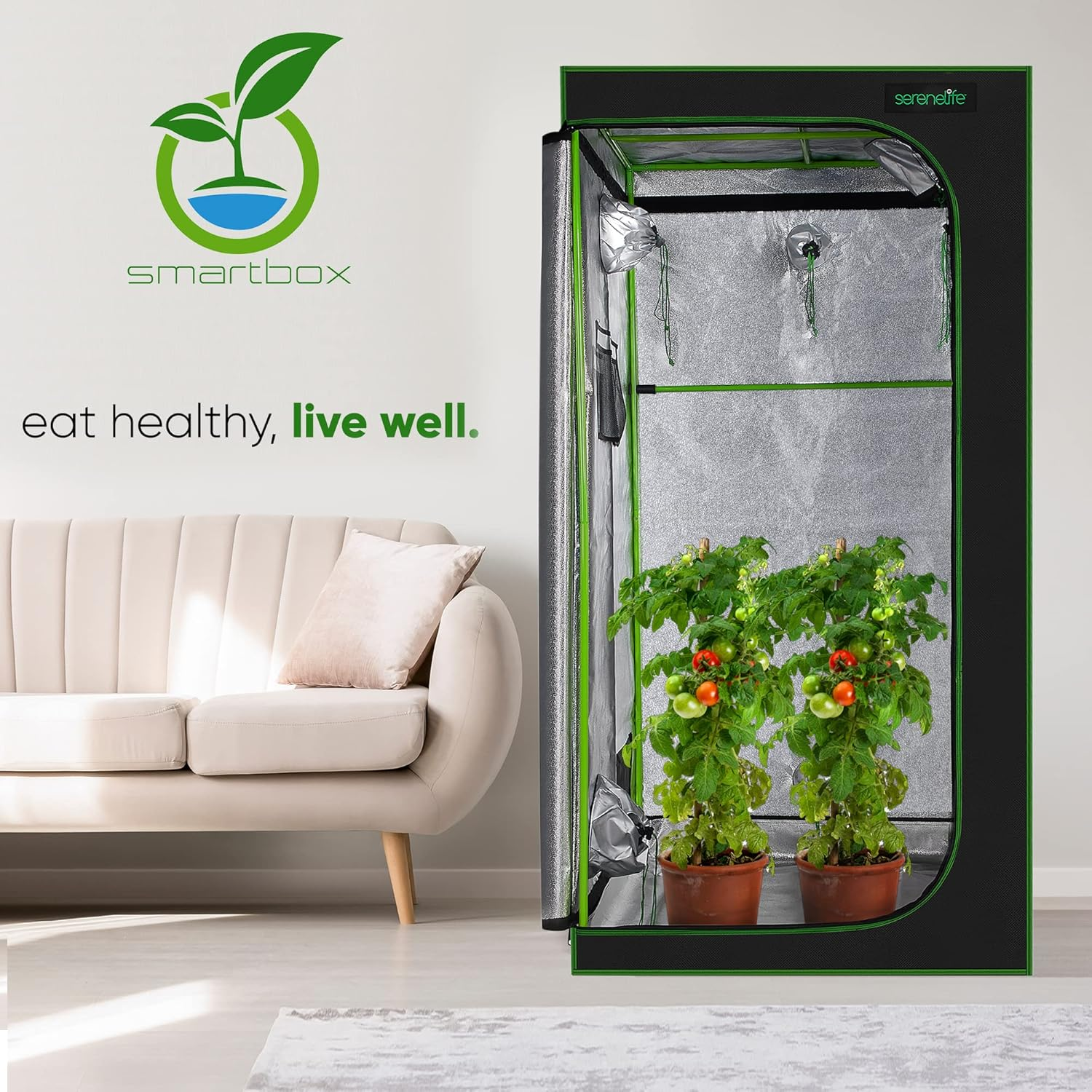 Medium Hydroponic Grow Tent Garden - 36" x 36" x 72" Indoor Plant Growing System with Durable Reflective 600D Mylar and Observation Window - Includes Removable Floor Tray and Pole Shelf