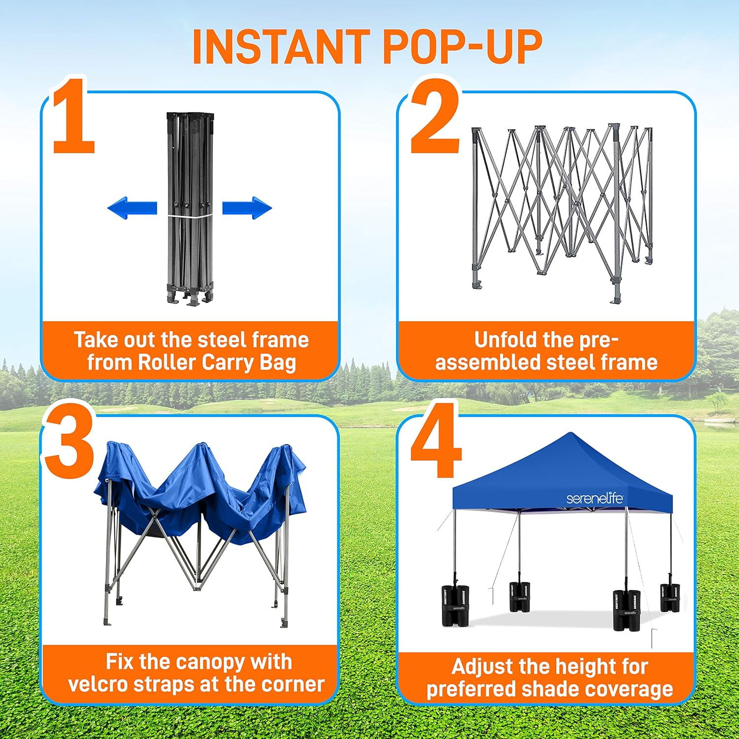 Pop-Up Canopy Tent - Commercial Instant Shelter, Foldable/Collapsible Sunshade with Waterproof, UV-Resistant Top, Includes Portable Carry Bag and Sand Bag