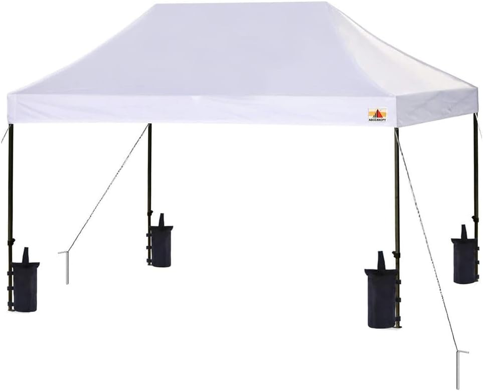 Pop-Up Canopy Tent 10x15 - Commercial Instant Shelter, Foldable/Collapsible Sunshade Canopy with Waterproof Top, Includes Portable Carry Bag and Sand Bag - SereneLife SLGZ15W (White)