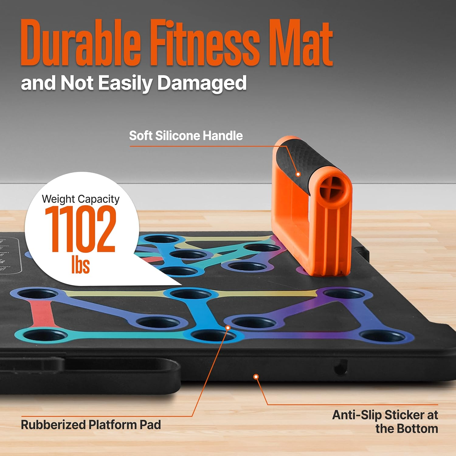 SQUATZ Portable Push-Up Board - Comes with 5 Resistance and Elastic Bands, Pilates Rods, and a Fitness Mat with Carrying Bag for Physical Therapy and Strength Training, Weight Capacity: 1,102 lbs