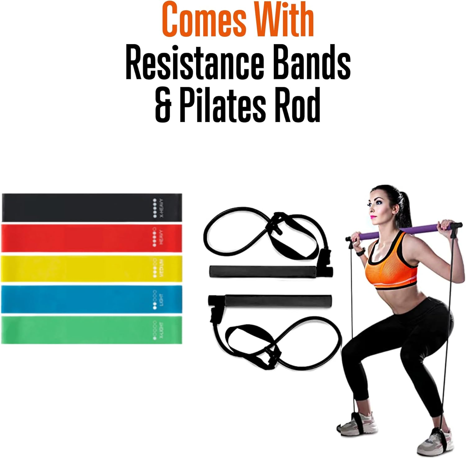 SQUATZ Portable Push-Up Board - Comes with 5 Resistance and Elastic Bands, Pilates Rods, and a Fitness Mat with Carrying Bag for Physical Therapy and Strength Training, Weight Capacity: 1,102 lbs