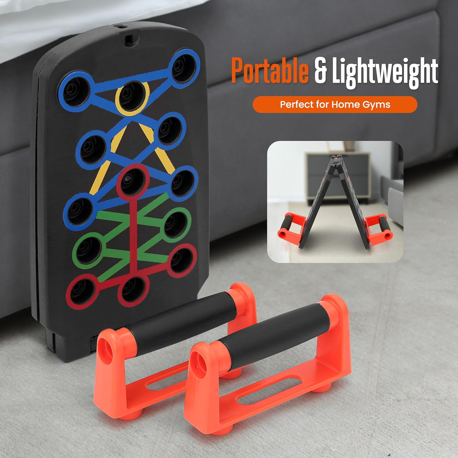 SQUATZ Portable Push-Up Board - Includes 5 Resistance and Elastic Bands, Pilates Rods, and a Fitness Mat with Carrying Bag for Physical Therapy and Strength Training, Weight Capacity: 661.4 lbs