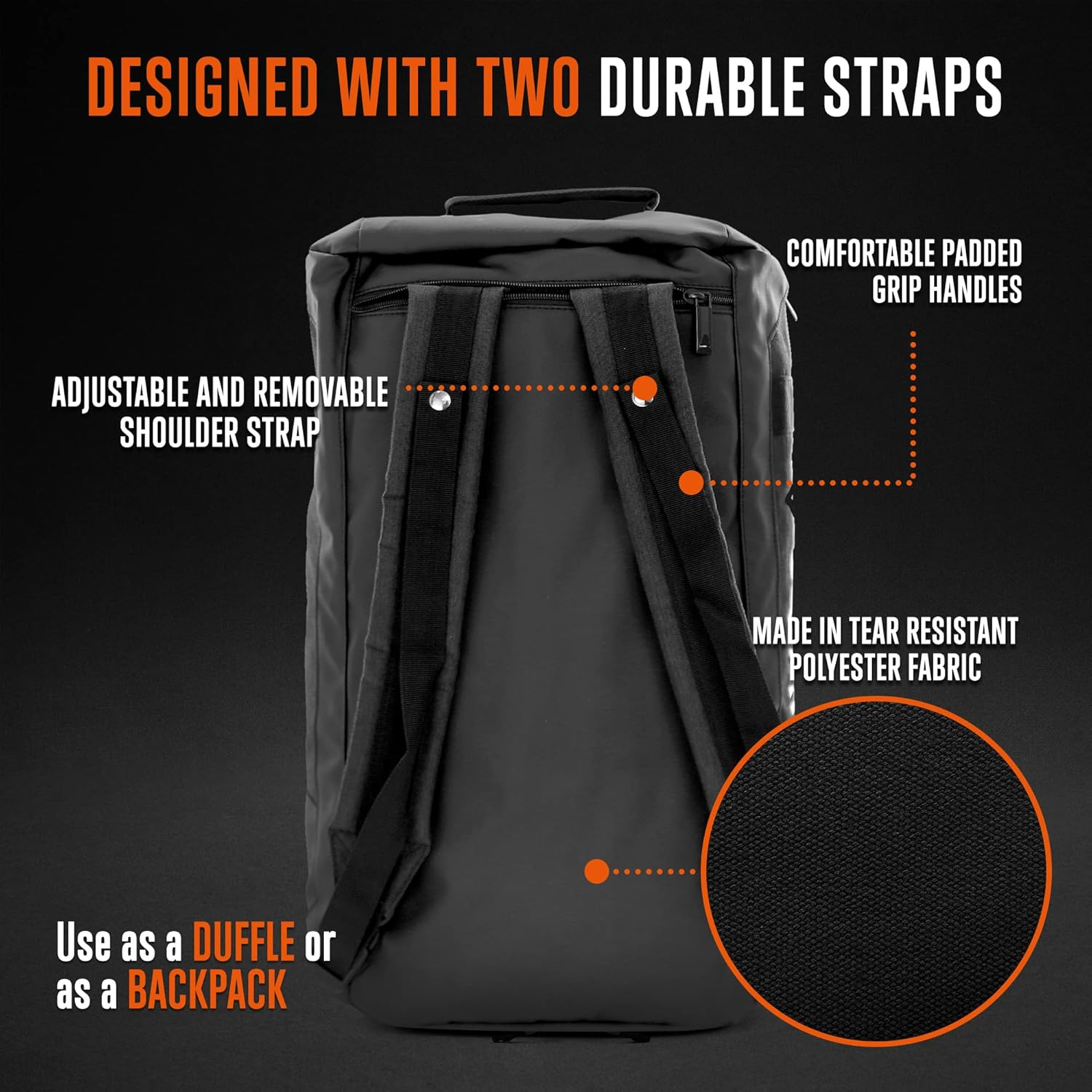 SQUATZ Travel Luggage Bag - Foldable Carry-On Backpack with Adjustable and Removable Shoulder Strap, Spacious Main Duffle Bag Compartment, and Multiple Pockets for Gym, Hiking, Outdoors, and Airplanes, One Size