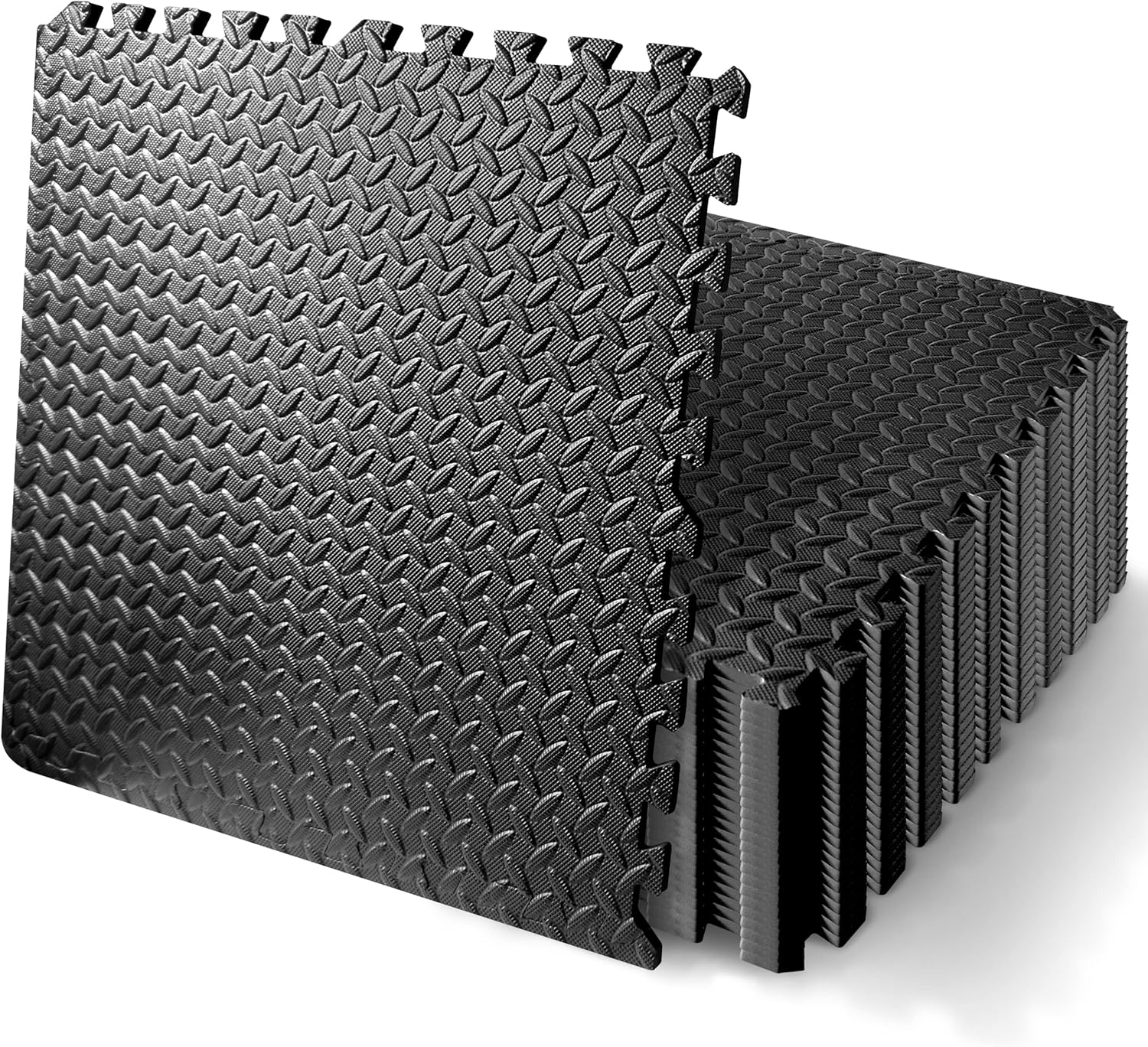 SQUATZ Thick Puzzle Exercise Mat - 25 Pieces of EVA Foam Interlocking Tiles for Protective Flooring, Ideal for Gym Equipment and Workout Cushioning, Durable Non-Skid Texture, Easy to Assemble, Black