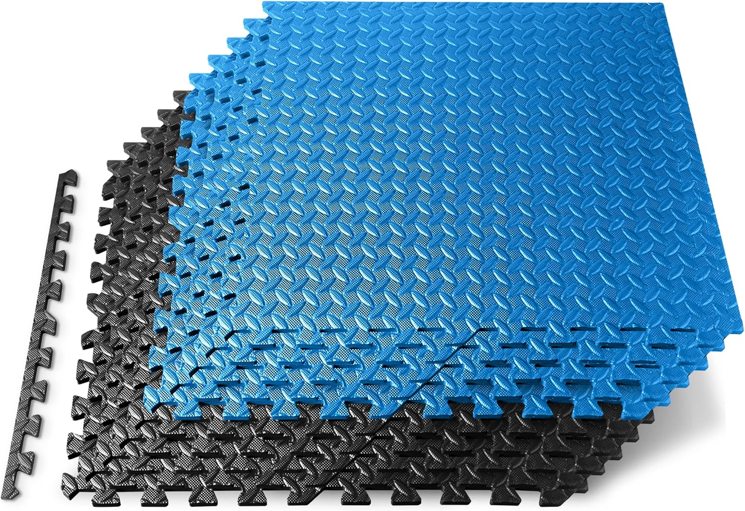 Thick Puzzle Exercise Mat - 10 Pieces of EVA Foam Interlocking Tiles for Protective Flooring, Ideal for Gym Equipment and Workout Cushioning, Durable Non-Skid Texture, Easy to Assemble, Blue and Black