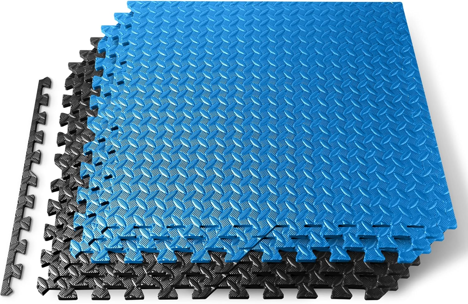 Thick Puzzle Exercise Mat - 6 Pieces of EVA Foam Interlocking Tiles for Protective Flooring, Perfect for Gym Equipment and Workout Cushioning, Durable Non-Skid Texture, Easy to Assemble, Blue and Black