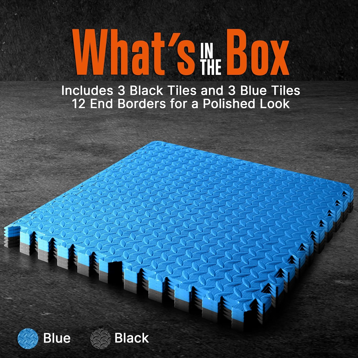 Thick Puzzle Exercise Mat - 6 Pieces of EVA Foam Interlocking Tiles for Protective Flooring, Perfect for Gym Equipment and Workout Cushioning, Durable Non-Skid Texture, Easy to Assemble, Blue and Black