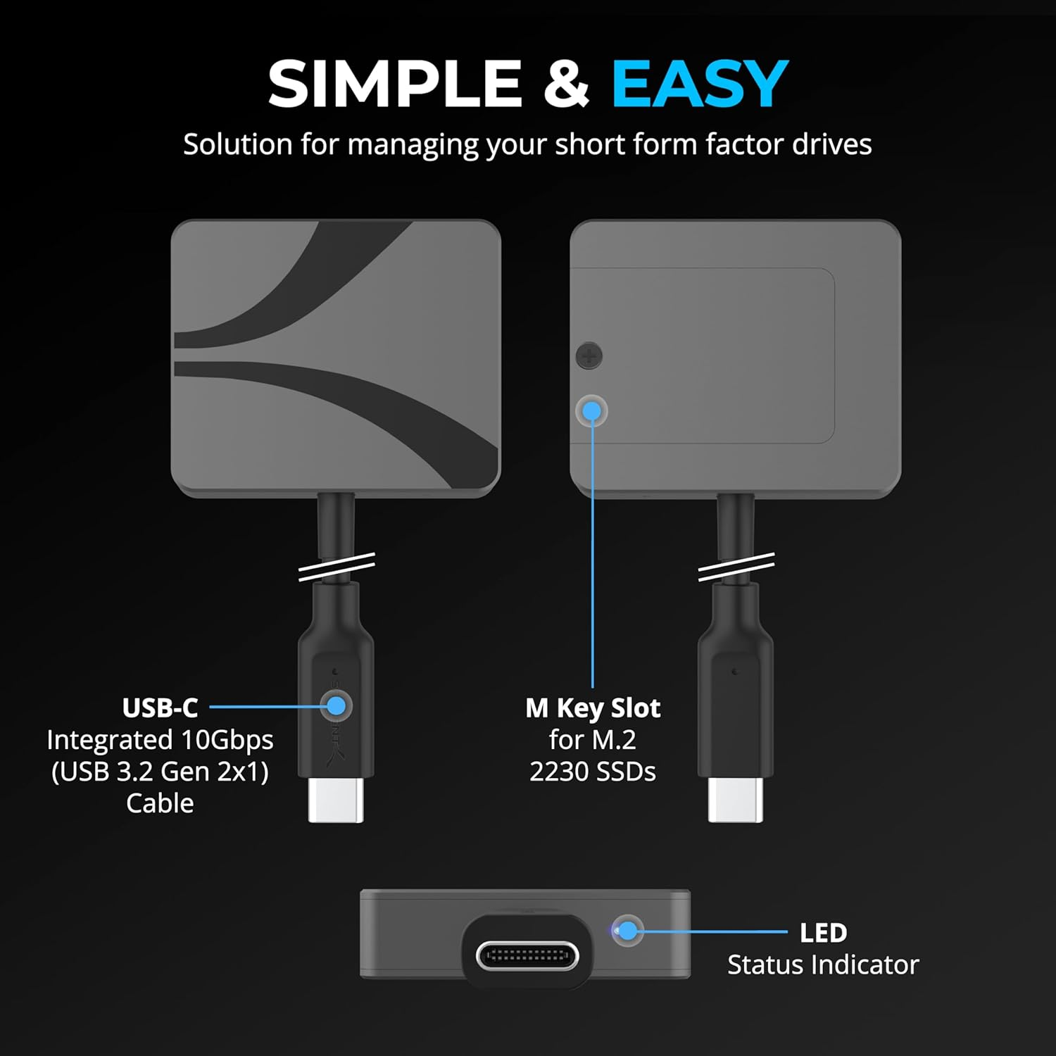 Sabrent USB-C Enclosure for M.2 2230 PCIe NVMe SSDs, 10Gbps Transfer Speed with UASP and Trim Support, Compatible with Windows, macOS, and Linux (EC-NE30)