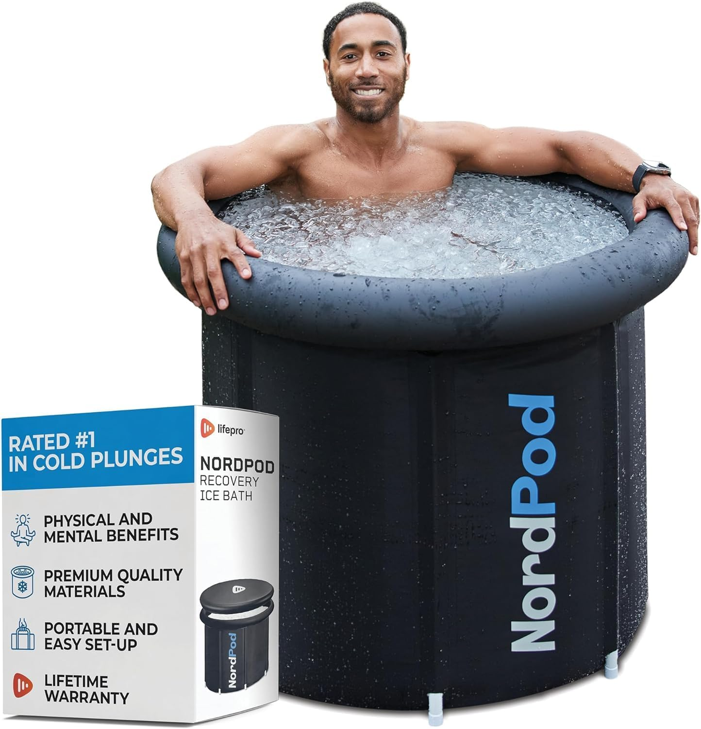 Lifepro Cold Plunge Tub - Portable Ice Bath for Adults and Athletes with Cover and Bag, Large 102 Gallon Bathtub for Cold Water Therapy Recovery - Outdoor Pool at Home with Temperature Range of -4°F to 122°F