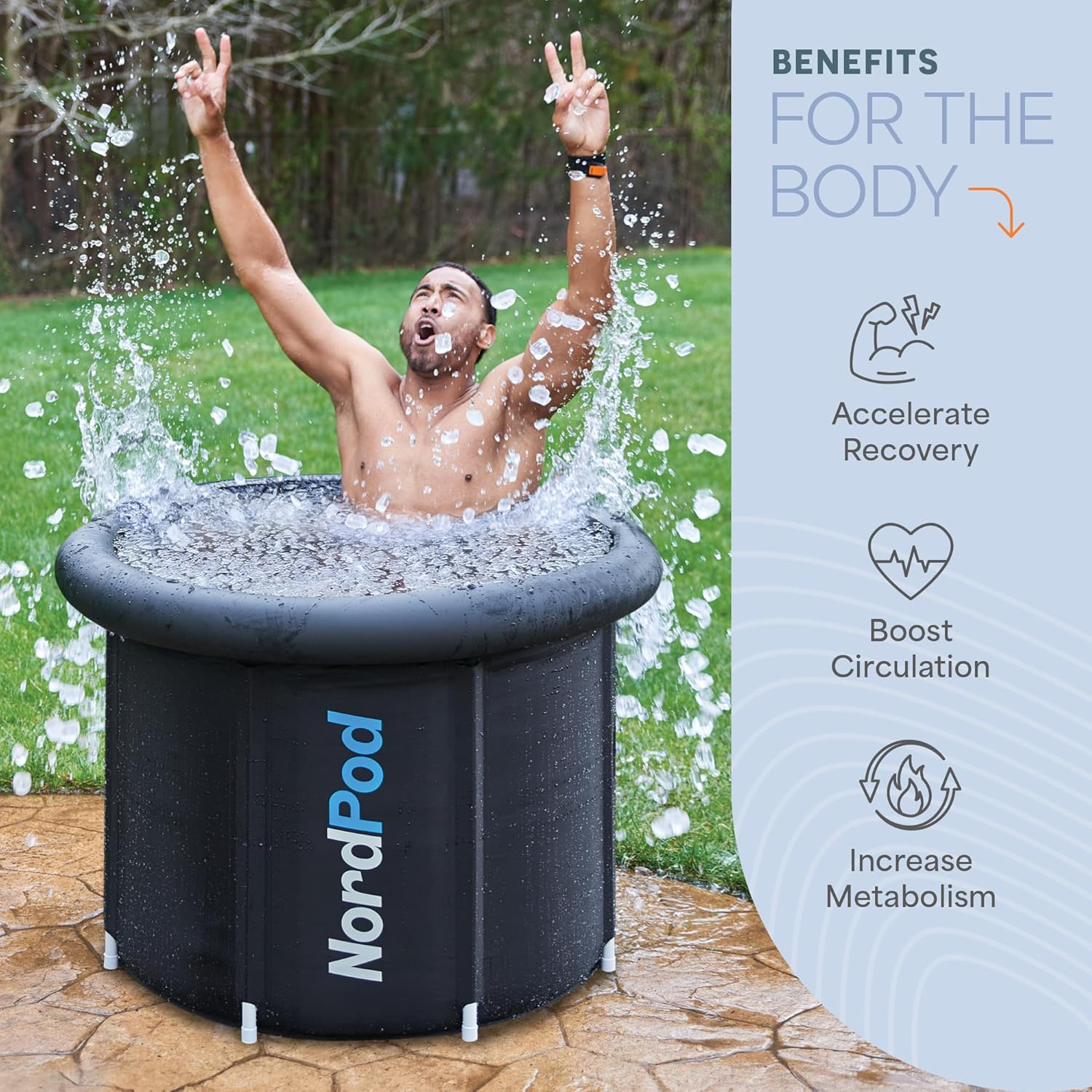 Lifepro Cold Plunge Tub - Portable Ice Bath for Adults and Athletes with Cover and Bag, Large 102 Gallon Bathtub for Cold Water Therapy Recovery - Outdoor Pool at Home with Temperature Range of -4°F to 122°F