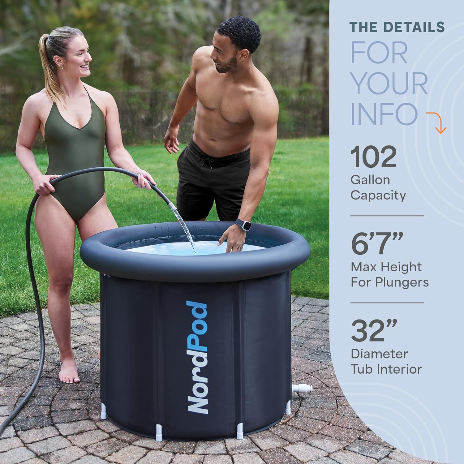 Lifepro Cold Plunge Tub - Portable Ice Bath for Adults and Athletes with Cover and Bag, Large 102 Gallon Bathtub for Cold Water Therapy Recovery - Outdoor Pool at Home with Temperature Range of -4°F to 122°F