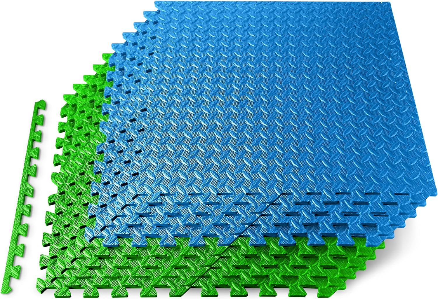 Thick Puzzle Exercise Mat, 25 Pcs EVA Foam Interlocking Tiles, Protective Flooring for Gym Equipment and Cushioning for Workouts, Durable Non-Skid Texture, Easy to Assemble, Blue and Green