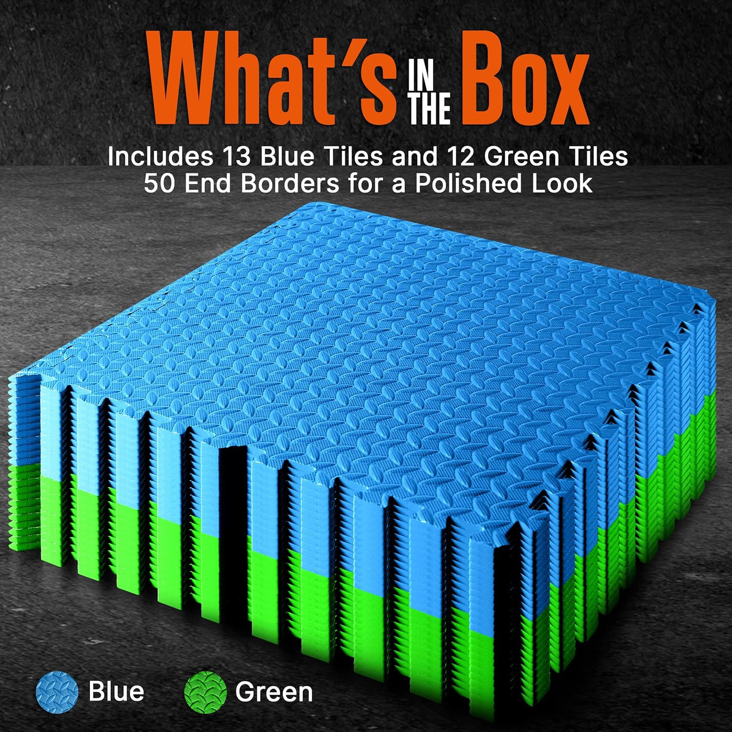 Thick Puzzle Exercise Mat, 25 Pcs EVA Foam Interlocking Tiles, Protective Flooring for Gym Equipment and Cushioning for Workouts, Durable Non-Skid Texture, Easy to Assemble, Blue and Green