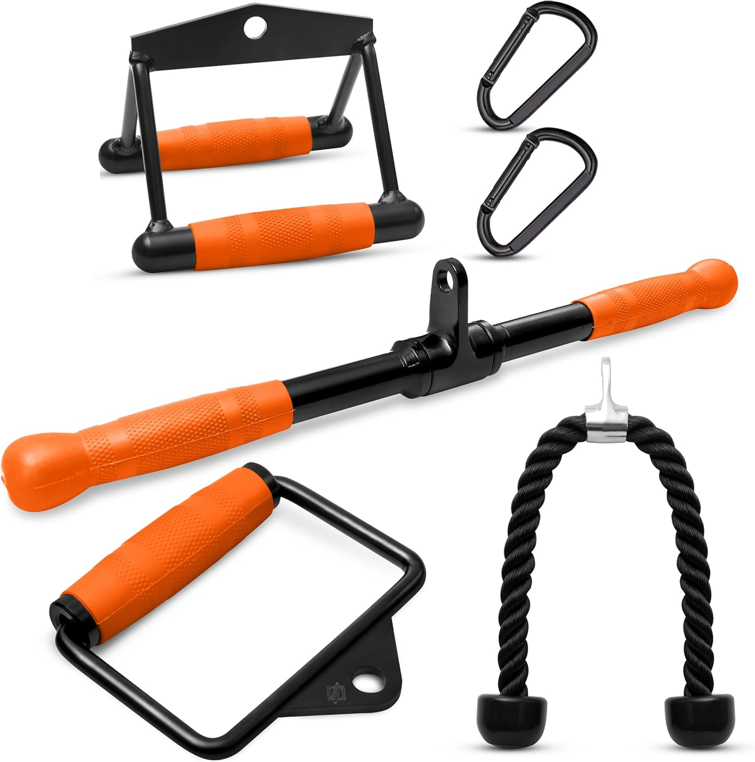 SQUATZ Triceps Pull Down - Cable Attachment Set Accessories for Home Gym, LAT Pulldown Attachment for Weight Fitness, Double and Single D Attachments, Pulldown Bar, and Triceps Pull Down Rope