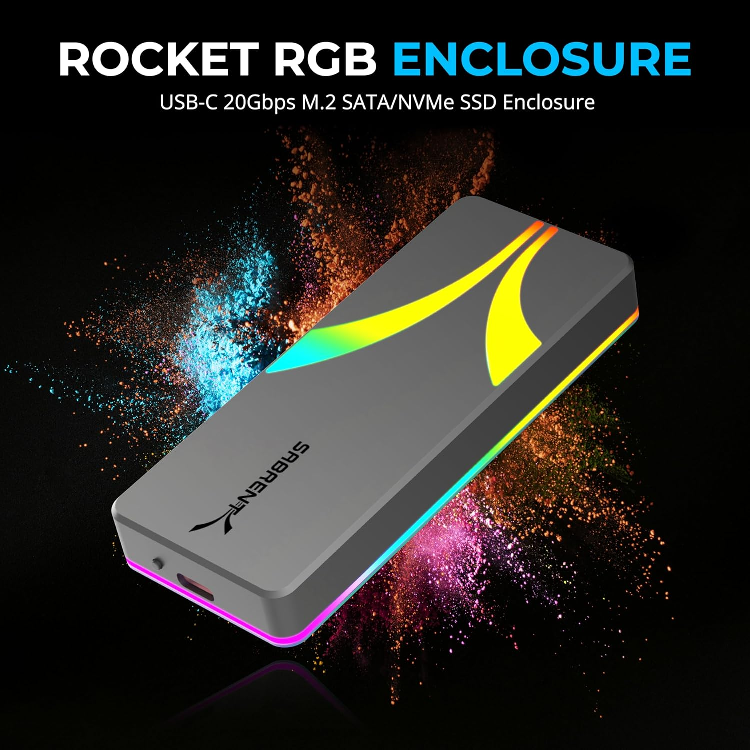 SABRENT Rocket RGB USB C 20Gbps M.2 SATA/NVMe SSD Enclosure (EC-RGBG)