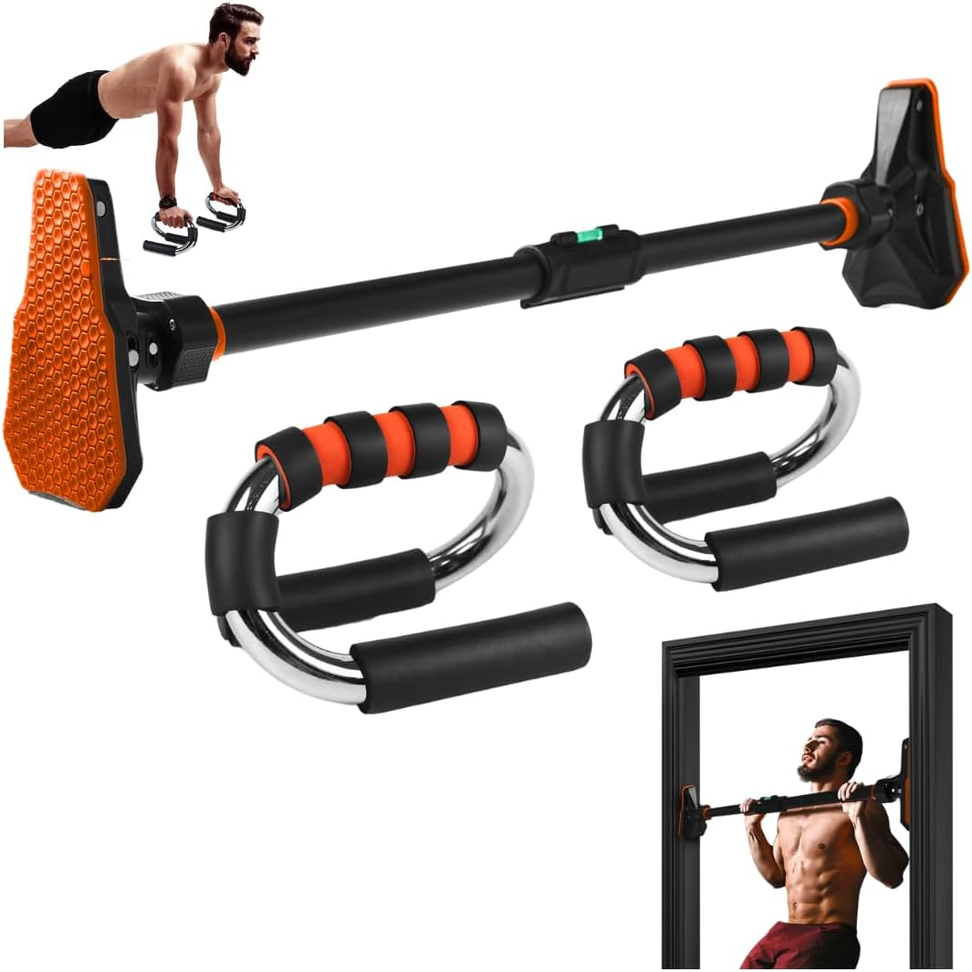 SQUATZ Pull-Up & S-Shaped Push-Up Bars - Perfect Push-Up Handles for Floor, Door Frame, and Doorway; No-Screw, No-Damage Hanging Bar for Home Gym Equipment (43 to 62 inches)