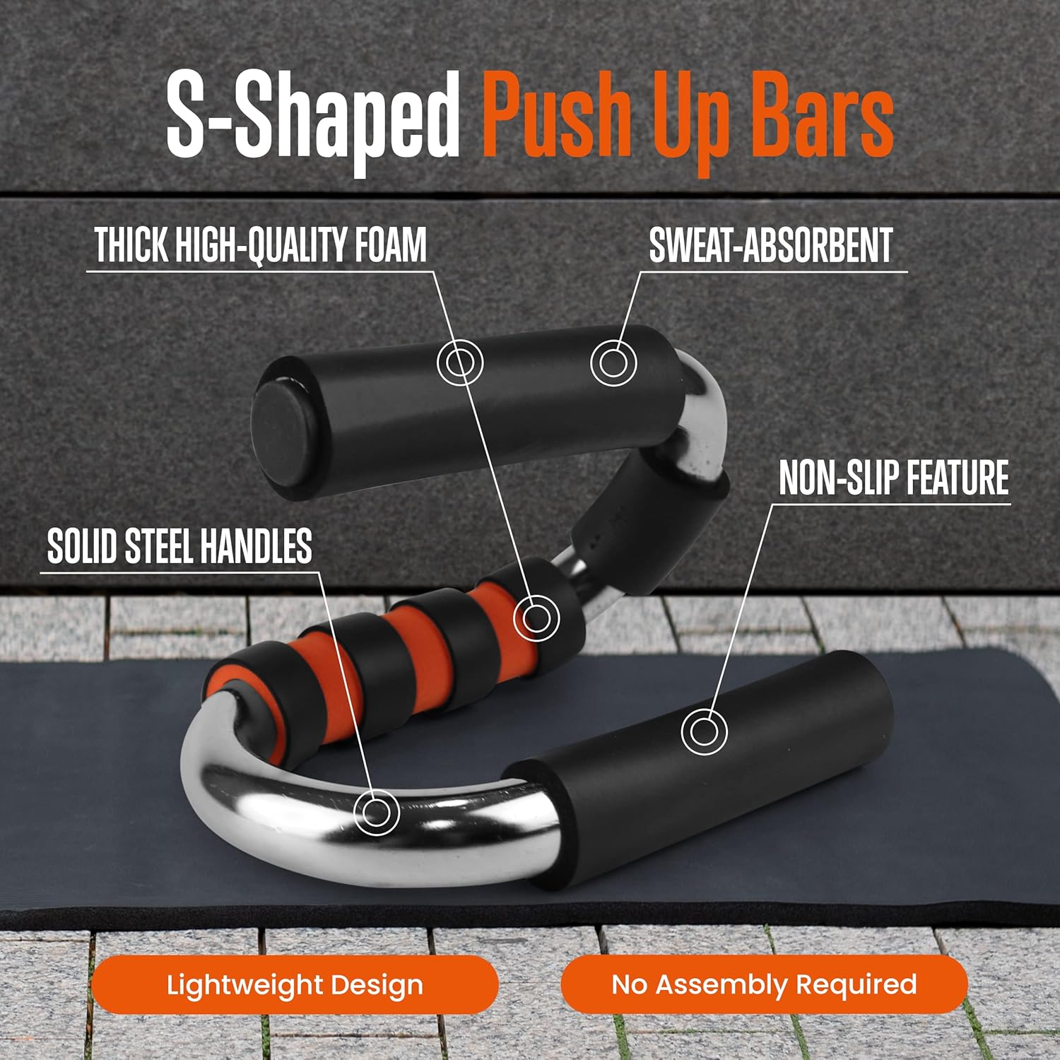 SQUATZ Pull-Up & S-Shaped Push-Up Bars - Perfect Push-Up Handles for Floor, Door Frame, and Doorway; No-Screw, No-Damage Hanging Bar for Home Gym Equipment (37 to 56 inches)