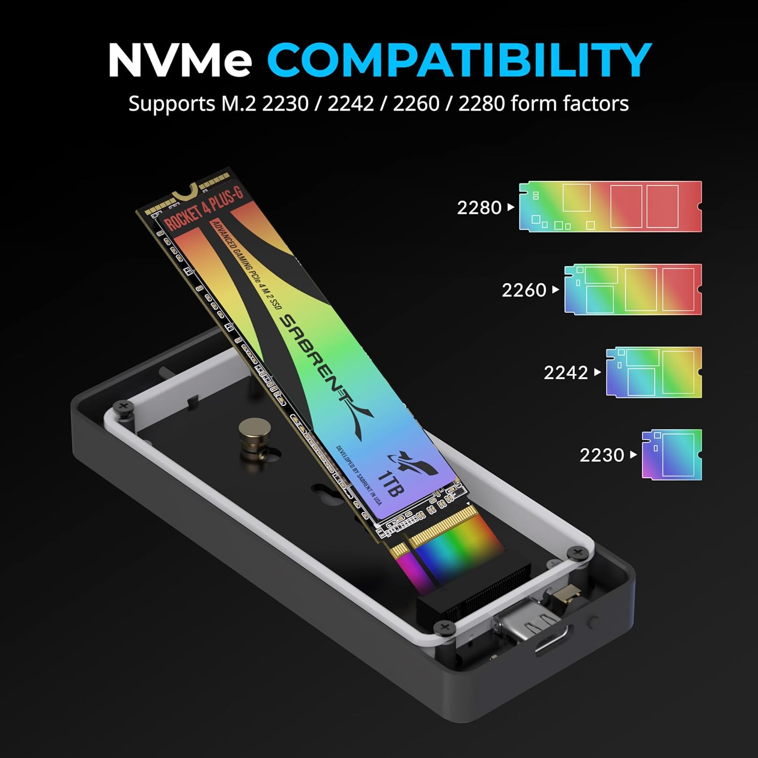 Sabrent Rocket RGB USB-C 20Gbps M.2 SATA/NVMe SSD Enclosure Special Edition EC-RGBC