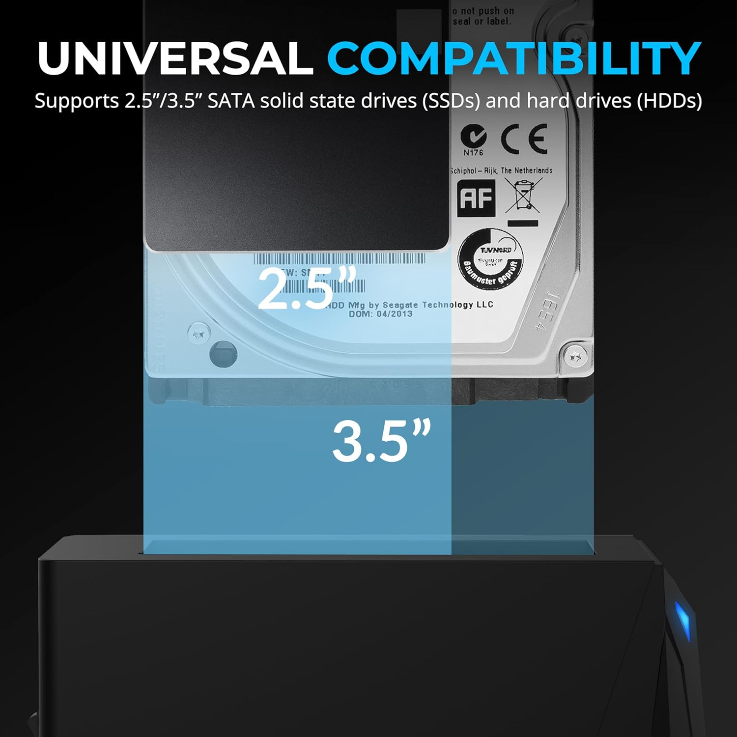 Sabrent USB-C Hard Drive Docking Station, 2.5"/3.5" Inch SATA SSD & HDD Tool-Free 10Gbps Docking Station, Hot-Swappable, Supports 20TB Drives for Windows and Mac (DS-UC1B)