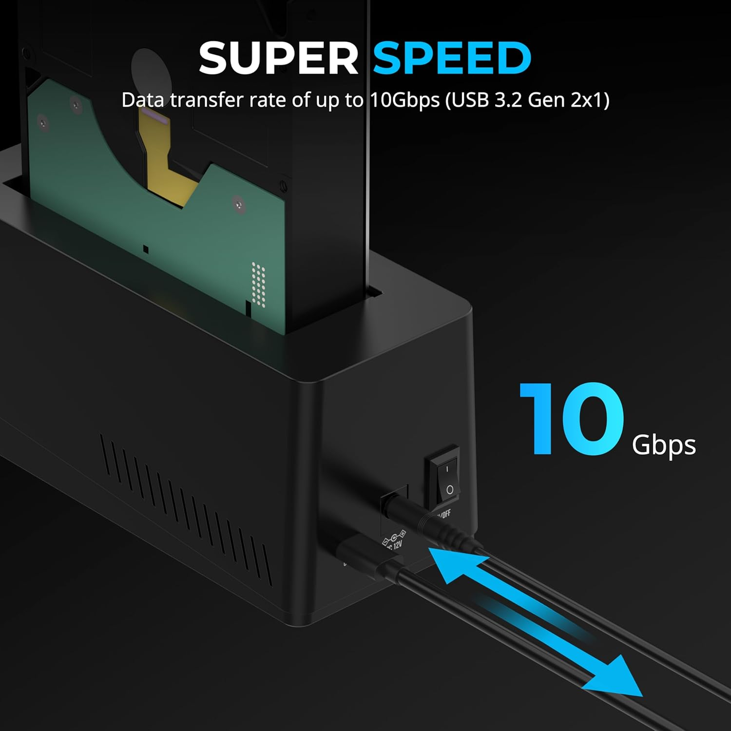 Sabrent USB-C Hard Drive Docking Station, 2.5"/3.5" Inch SATA SSD & HDD Tool-Free 10Gbps Docking Station, Hot-Swappable, Supports 20TB Drives for Windows and Mac (DS-UC1B)