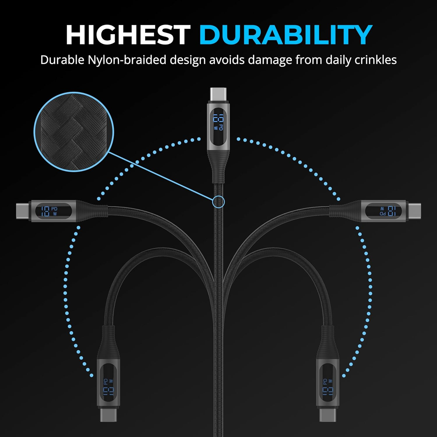 SABRENT USB-C to Lightning Cable with Smart Display, 1M (3.3FT) Long, Apple MFi Certified, 60W Charging, and 480Mbps Data Transfer Speeds for Phones, iPads, iPods, and MacBooks (CB-C2L1)