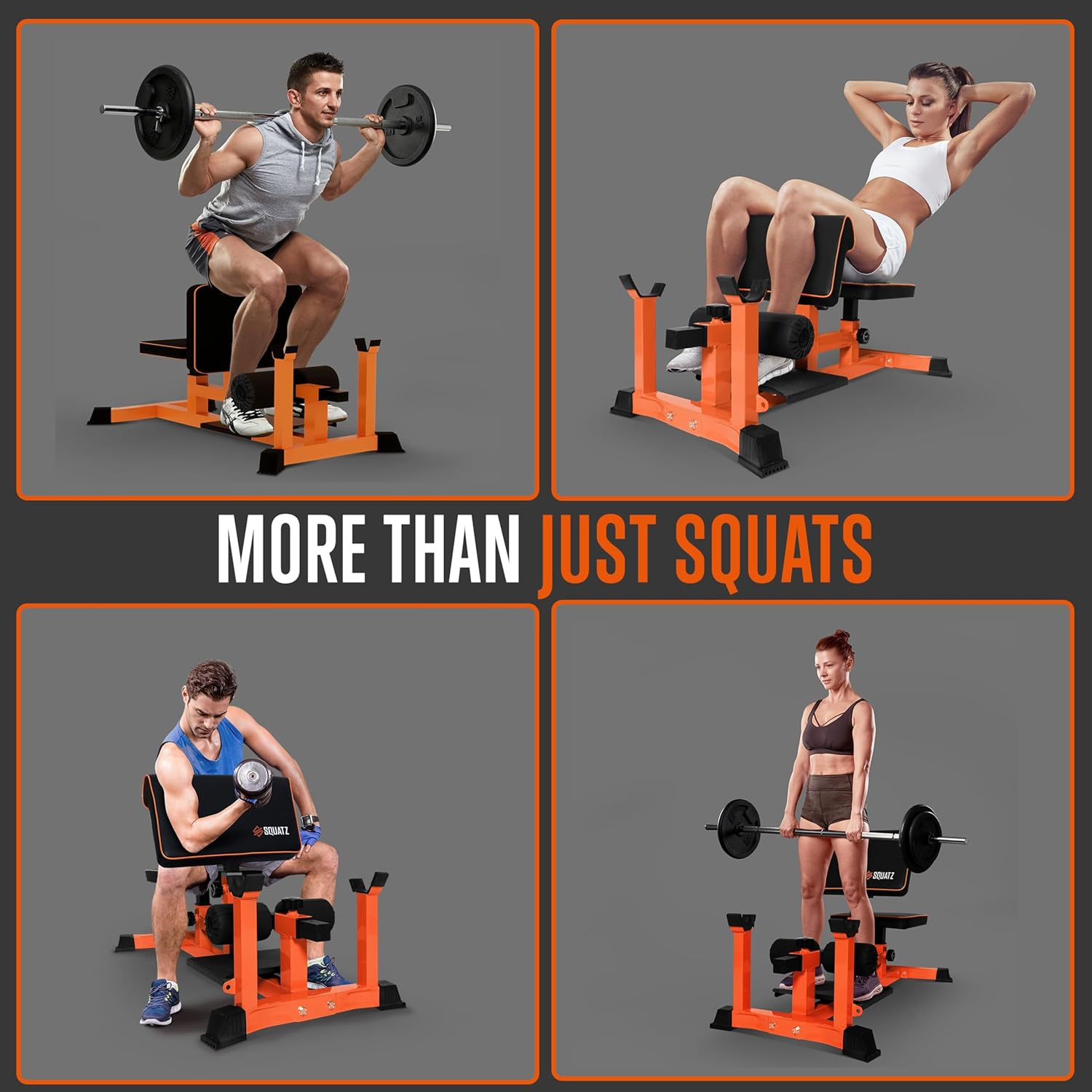 SQUATZ Sissy Squat Machine and Preacher Curl Crunch Rack - Foldable Squatting Bench for Home Gym Workout Station and Leg Exercise, Train Abs, Thighs, and Glutes with Multifunctional Fitness Equipment