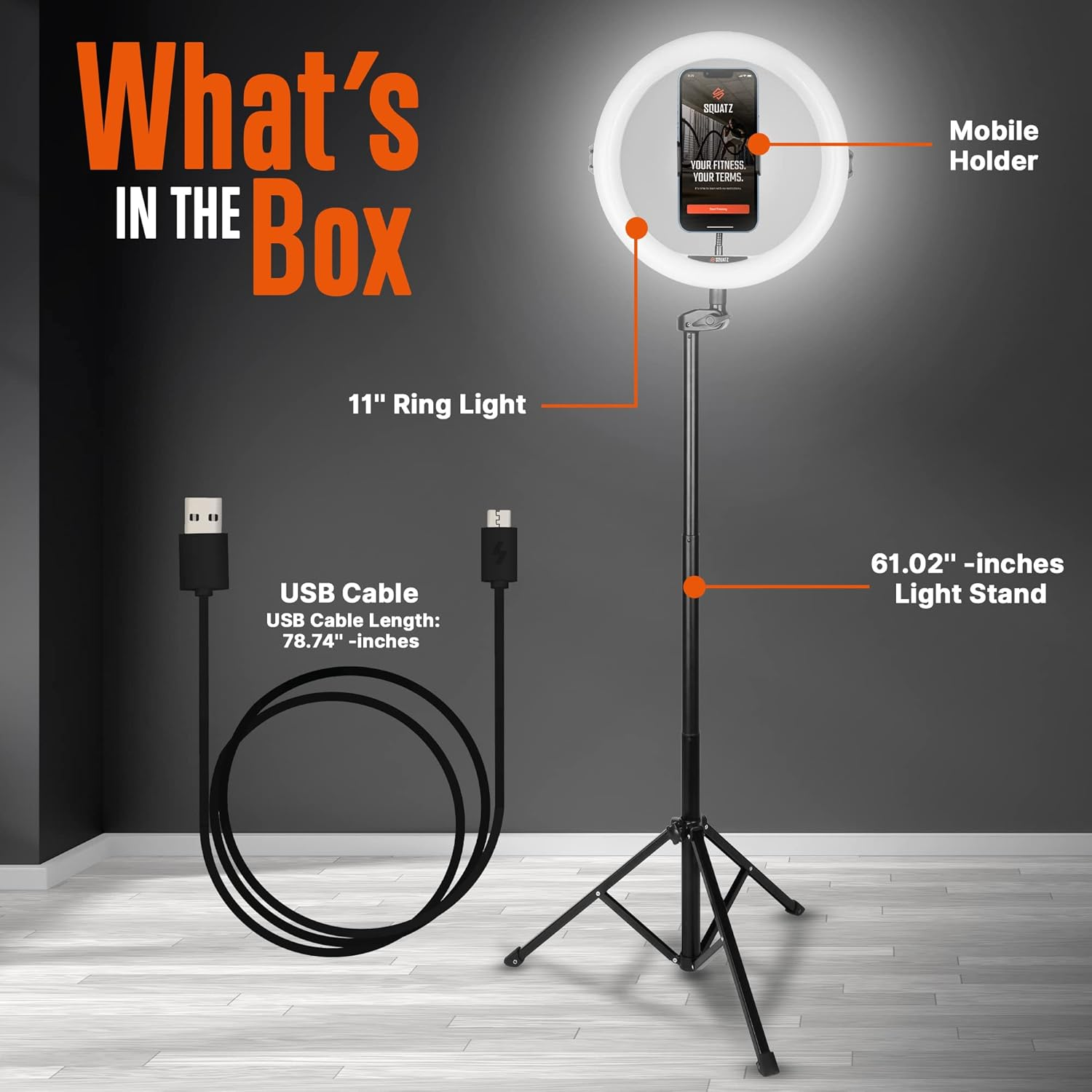 SQUATZ 11" LED 12W Selfie Ring Light R11 with Wired Control, Tripod Stand with 6 Sections, Phone Holder, and Adjustable Brightness Levels for Influencers, YouTube, TikTok, and Barbers