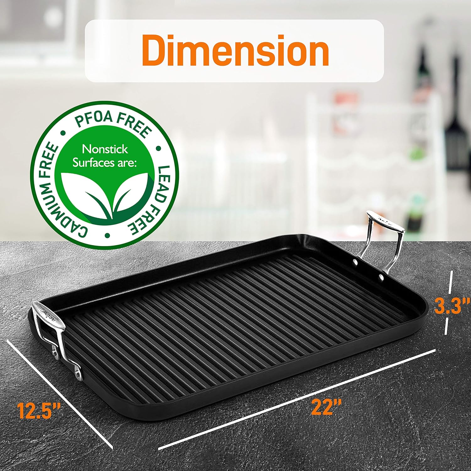 Nonstick Stove Top Grill Pan, Hard-Anodized Grill and Griddle Pan - Double Burner, Dishwasher Safe