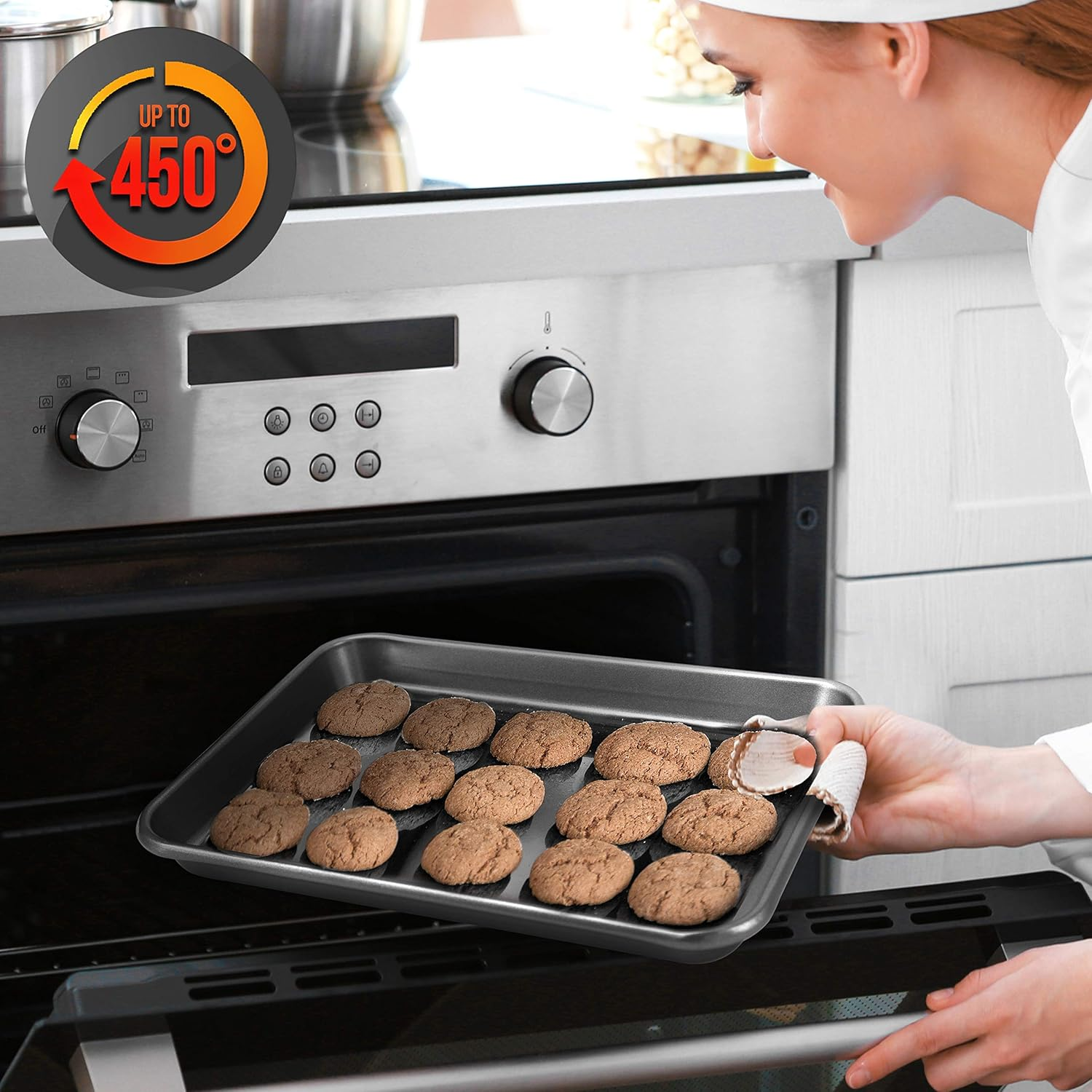 Nutrichef Nonstick Cookie Sheet Baking Pan - 2-Piece Professional Quality Kitchen Cooking Nonstick Bake Trays with Gray Coating Inside and Outside, Dishwasher Safe, PFOA, PFOS, and PTFE Free - NutriChef