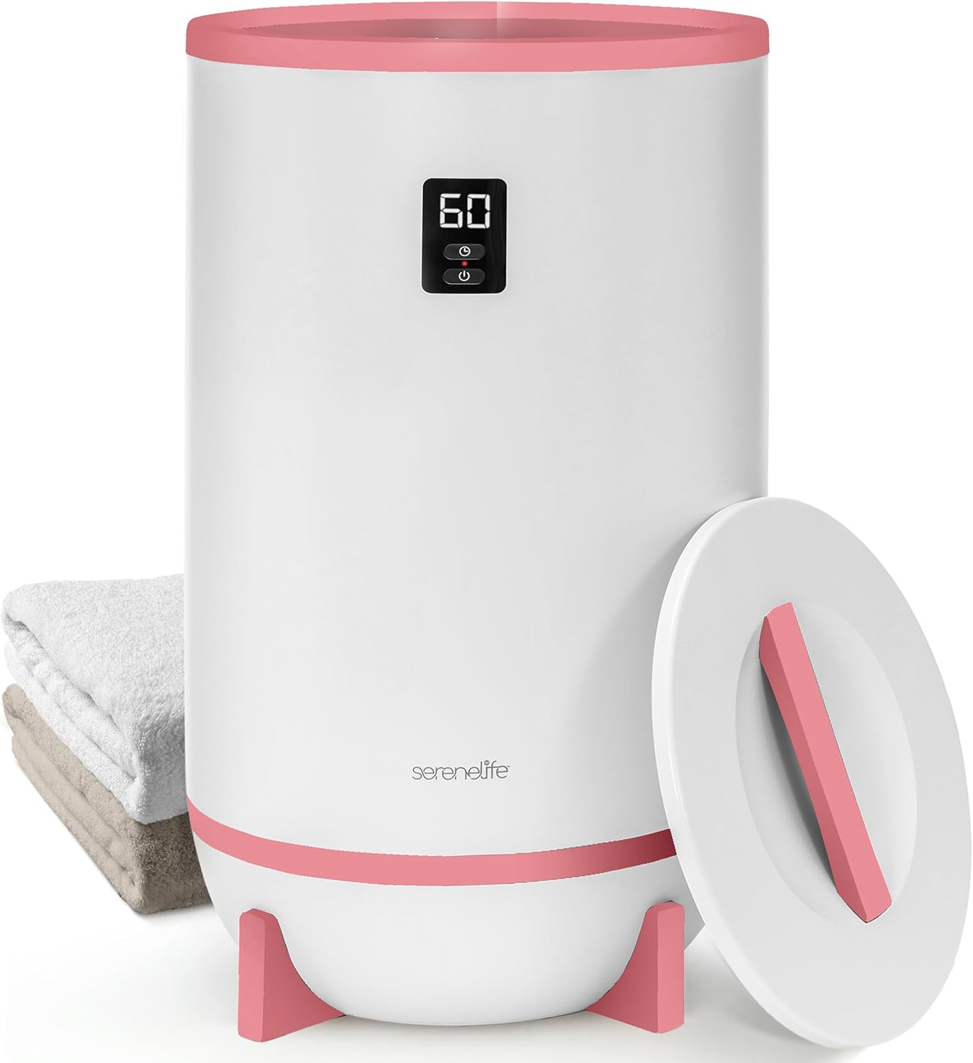 SereneLife Single Touch Towel and Blanket Warmer with Fragrant Disc Holder and LED Ring, Automatic Shut-Off Feature, Built-In Timer to Heat Towels for 15, 30, 45, or 60 Minutes (Pink)