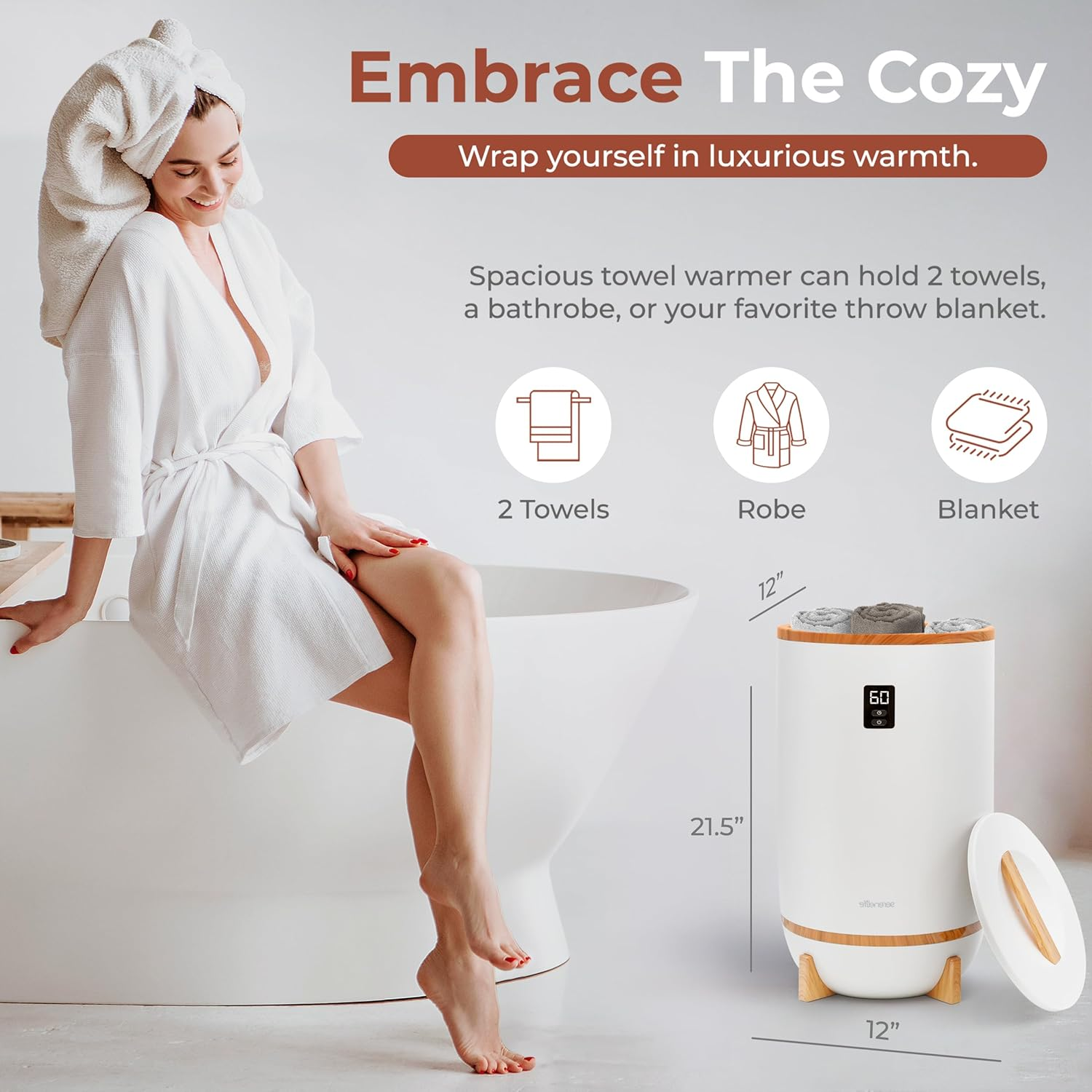Towel Warmer for Bathroom, Spa, Living Room, Towel & Blanket Warmer Bucket, w/Fragrance, Auto Shut Off, Fits Up to Two Oversized Towels, Bathrobes, Blankets, PJ's, 20L- by SereneLife