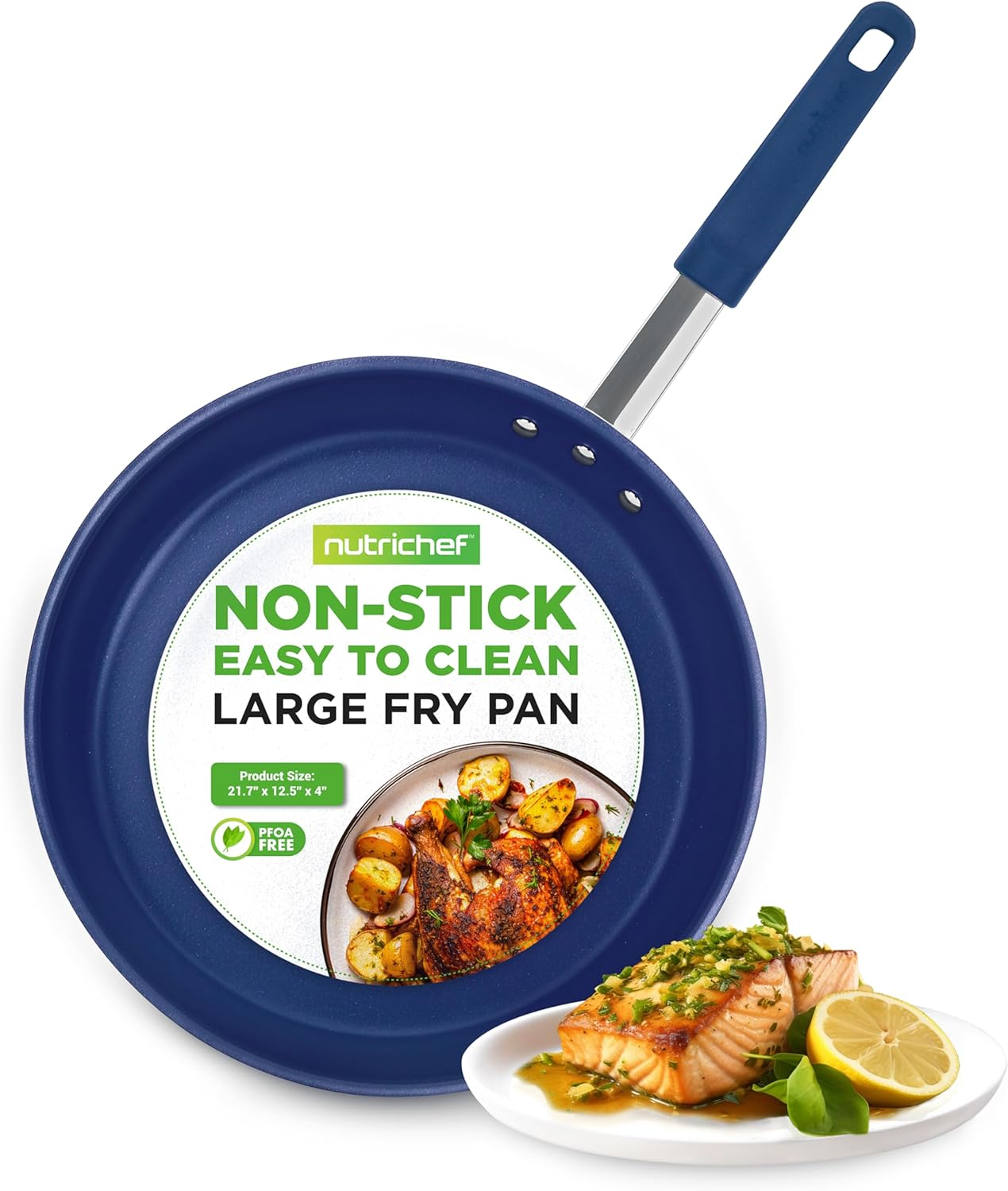 NutriChef Nonstick Frying Pan, Skillet Cooking Pan, Ceramic Pan, Stain-Resistant and Easy to Clean, Ideal for Omelets and Eggs, Compatible with Induction, Gas, and Electric (12 Inch, 30 cm)