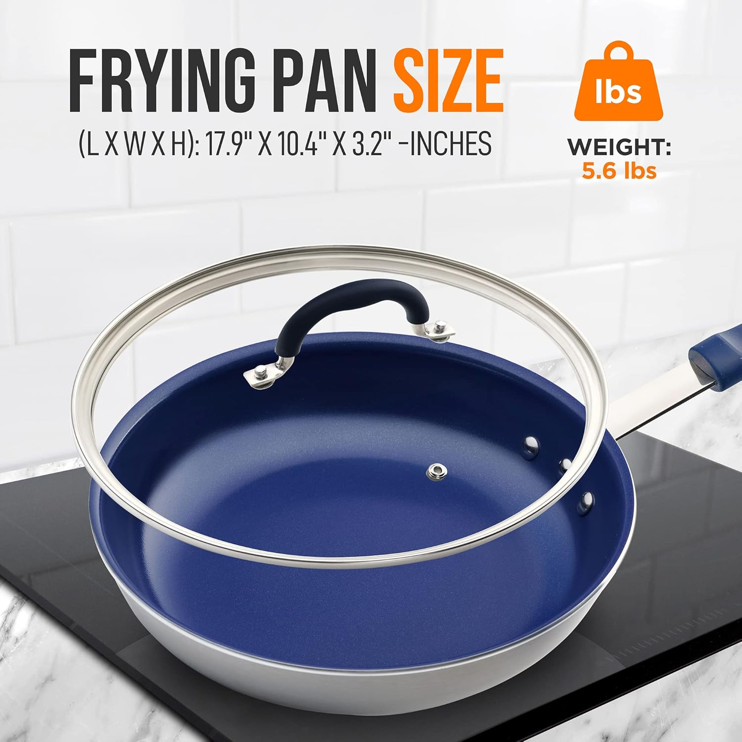 NutriChef Nonstick Frying Pan with Lid, Skillet with Silicone Handle, Ceramic Coating, Stain-Resistant and Easy to Clean, Professional Home Cookware, 10 Inch