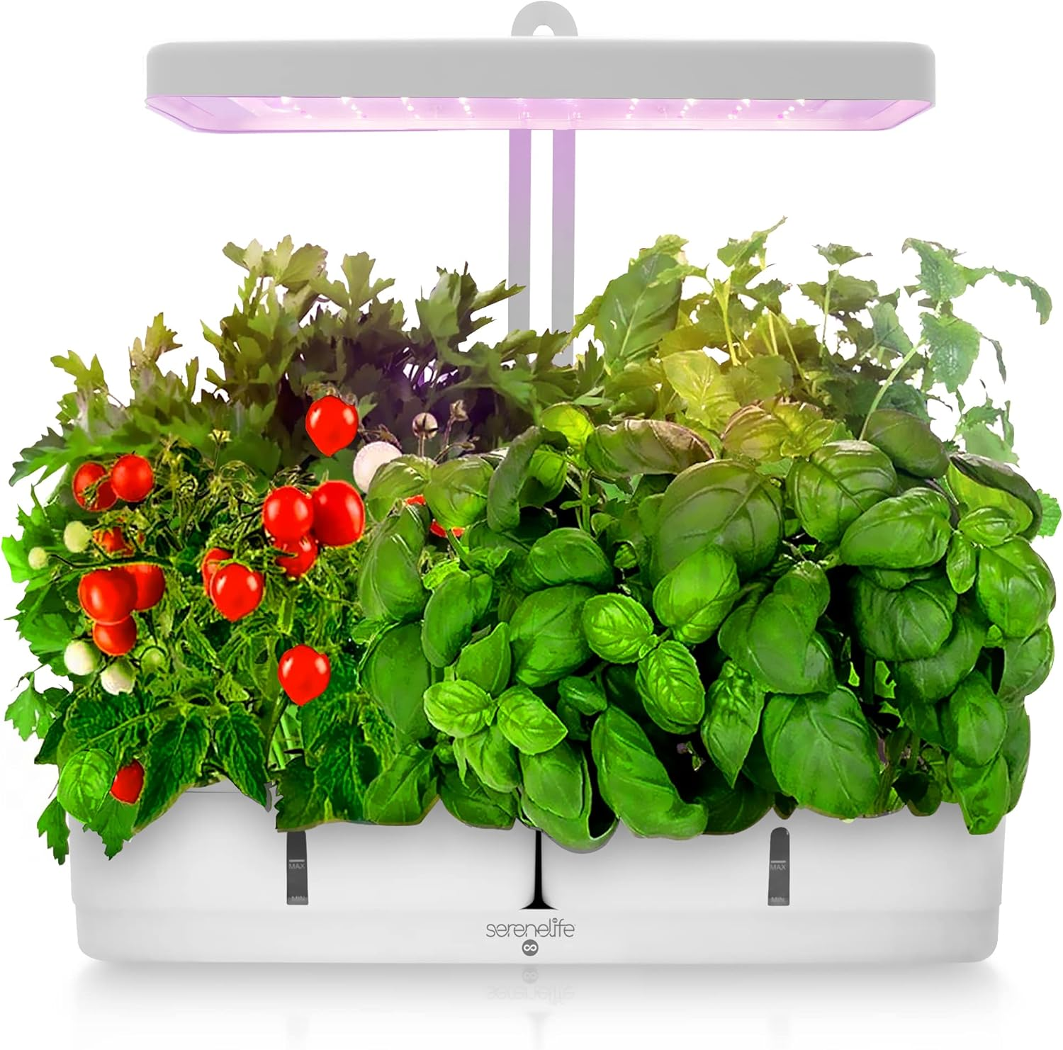 SereneLife Smart Starter Kit - Hydroponic Herb Garden Indoor Plant System with Height Adjustable LED Grow Lights, 8 Pods, Automatic Timer - Home Kitchen, Bedroom, Office SLGLF120, White