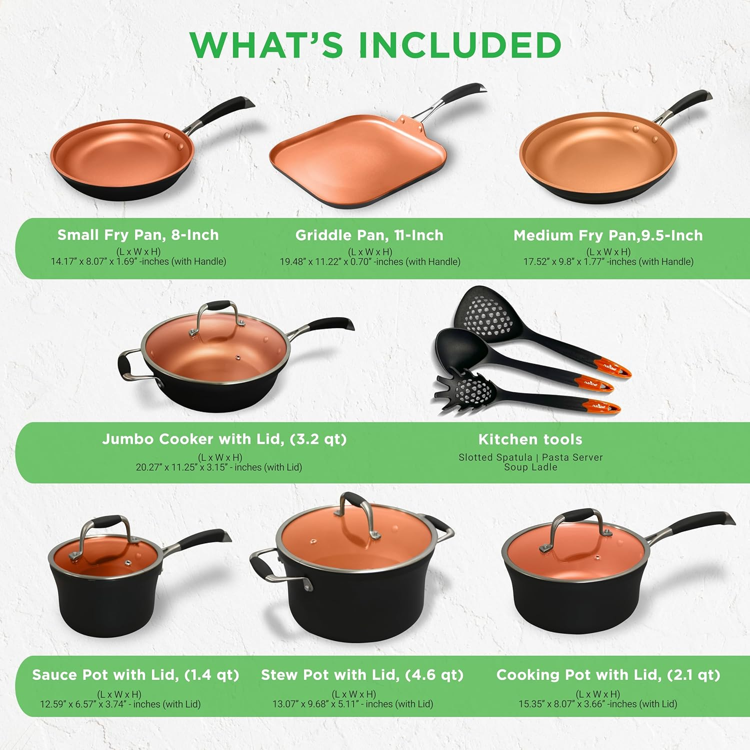 NutriChef 14-Piece Pots and Pans Set, Nonstick Cookware Set, Stackable, Long-Lasting 3-Layer Coating – Induction & All Stovetop Safe, Dishwasher Safe, 100% Non-Toxic Copper