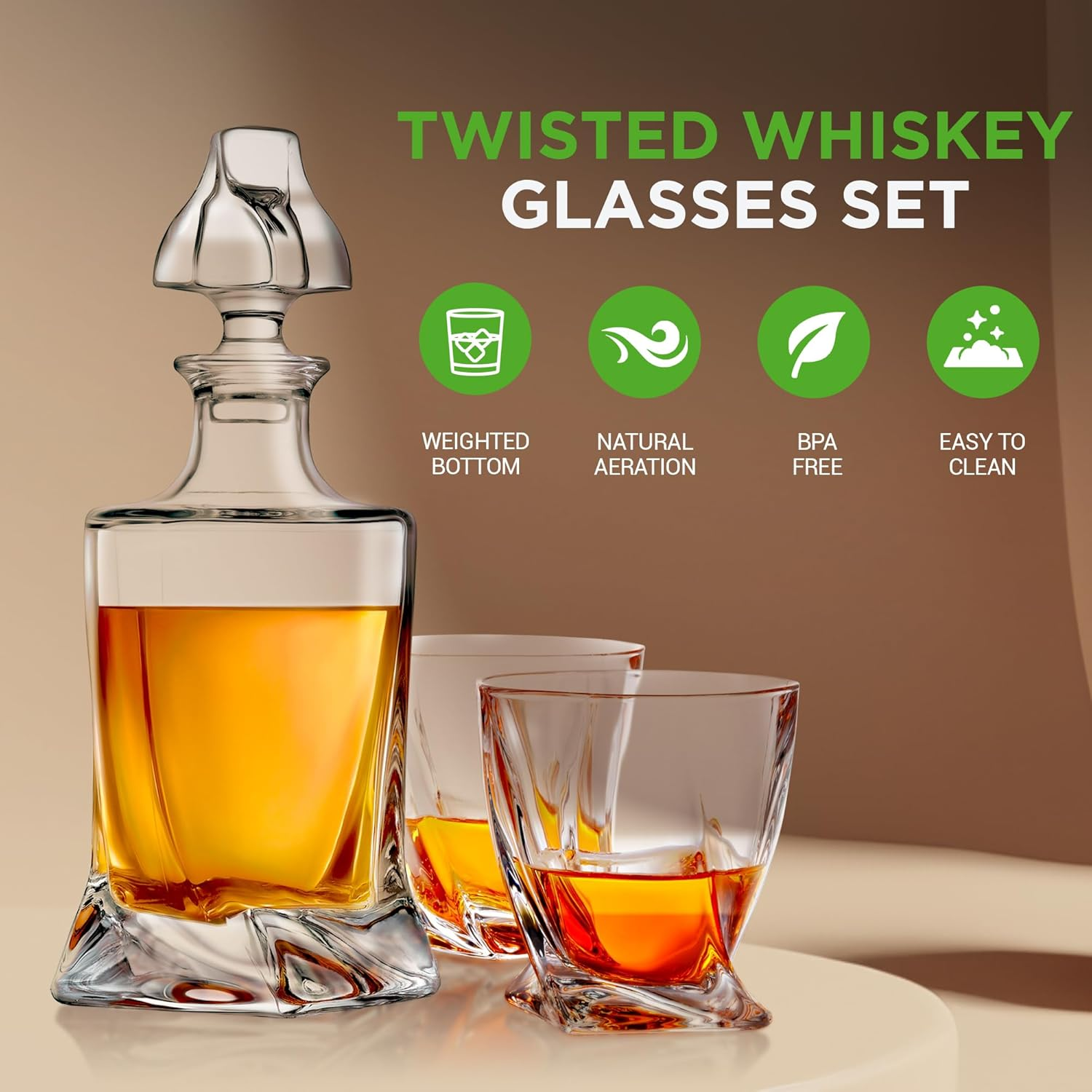 NutriChef Home Bar Whiskey Decanter, Glass Decanter Aerator Set with Four 750ml Glasses, Elegant Tabletop Accent Decoration, Separates Sediment