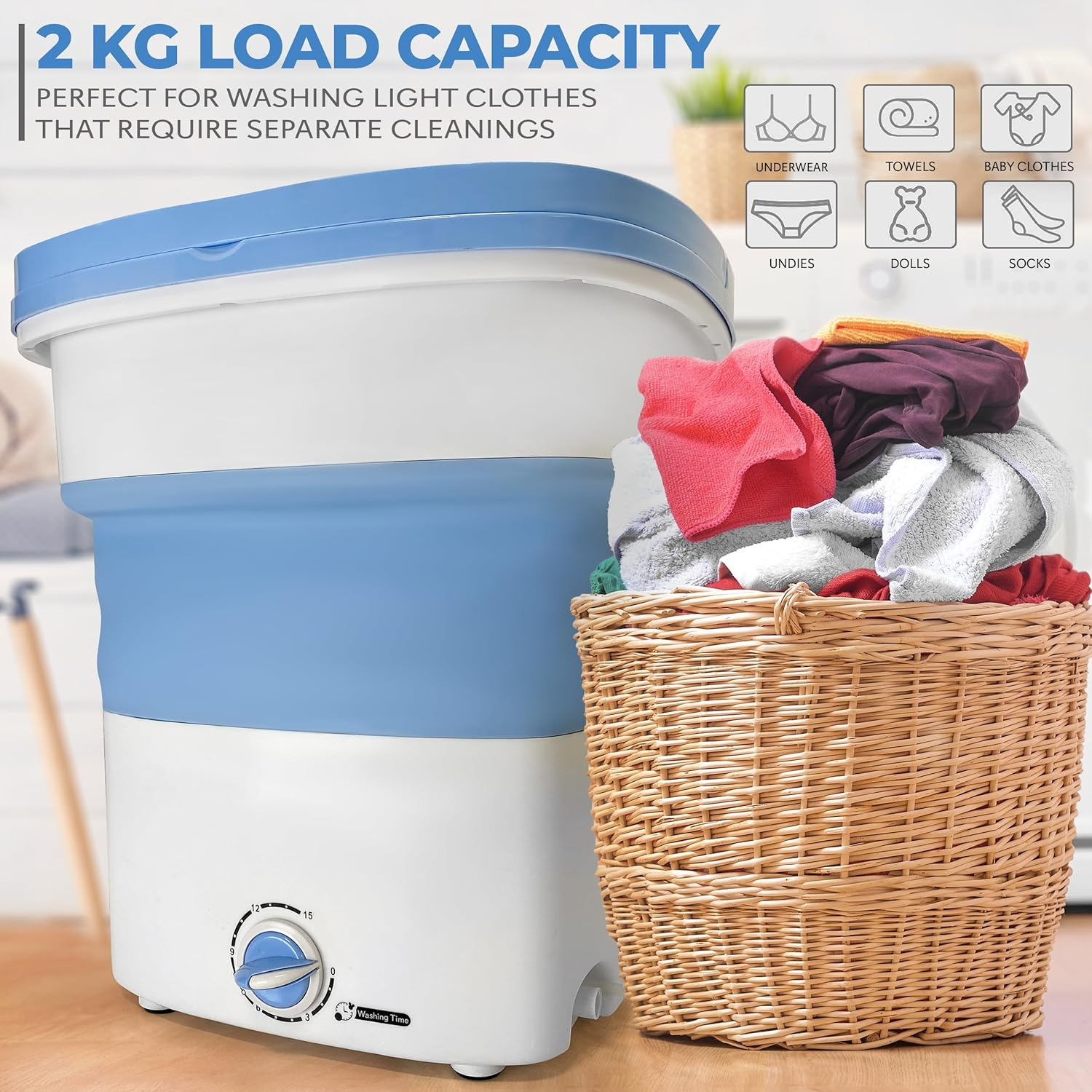 Pure Clean Portable Washing Machine, Mini Foldable Washing Machine, Compact Design, Collapsible Wash Machine, Perfect for Camping, Dorm, and Traveling