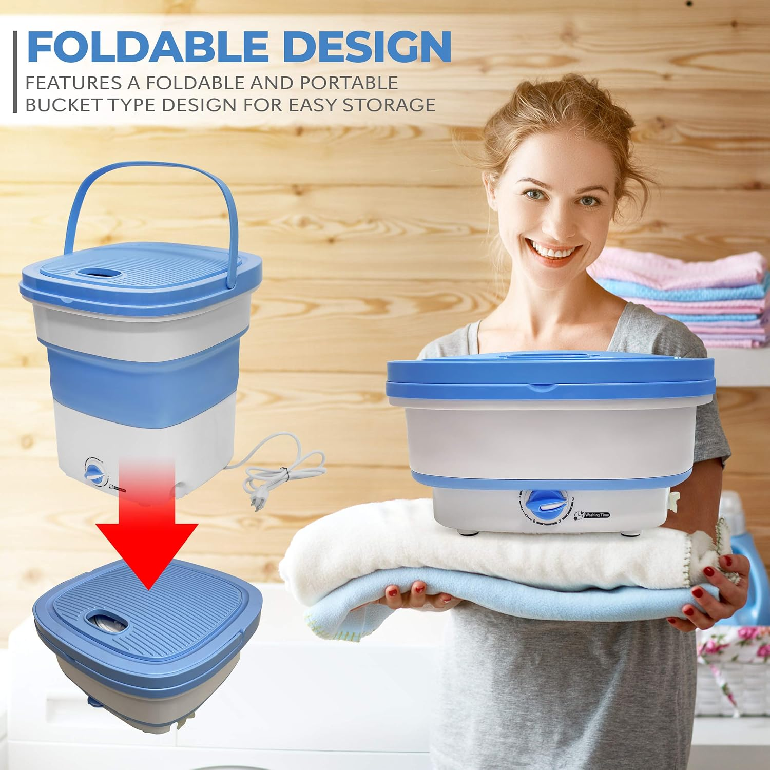 Pure Clean Portable Washing Machine, Mini Foldable Washing Machine, Compact Design, Collapsible Wash Machine, Perfect for Camping, Dorm, and Traveling